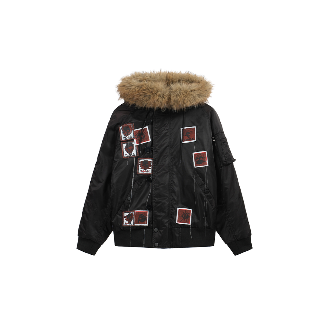 NOTHINGNESS WORLD Faux Fur Patch Hooded Puffer Jacket-Jacket-S (Preorder)-Black-Free Shipping Leatheretro