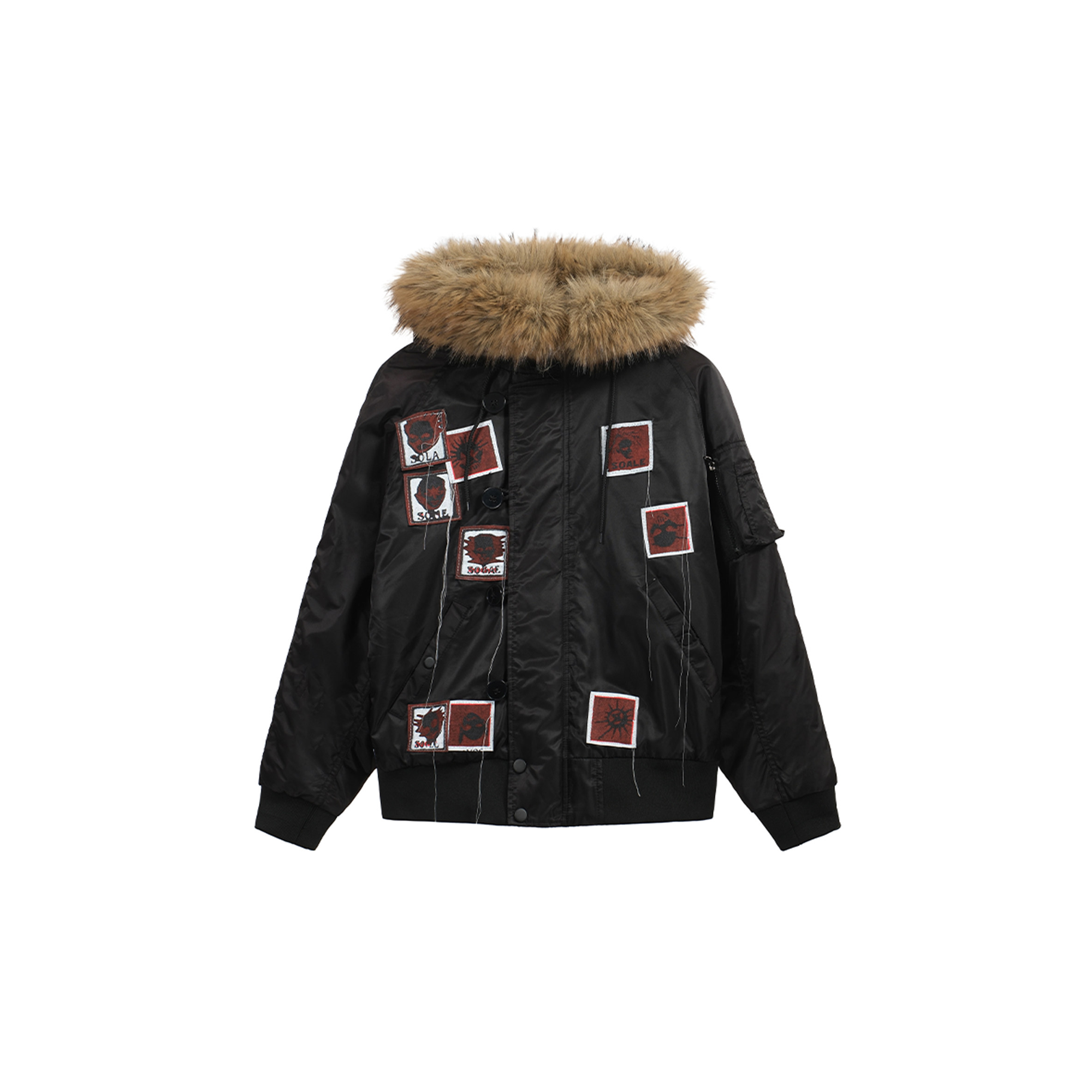 NOTHINGNESS WORLD Faux Fur Patch Hooded Puffer Jacket-Jacket-S (Preorder)-Black-Free Shipping Leatheretro