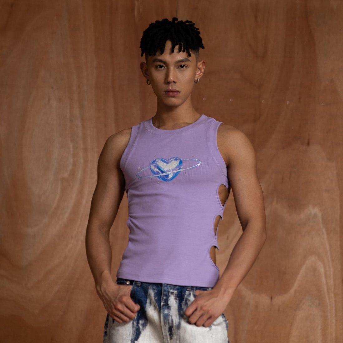 CLP Metallic Heart Slim Hollowed Tank Top Purple-Vest-XS-Free Shipping Leatheretro