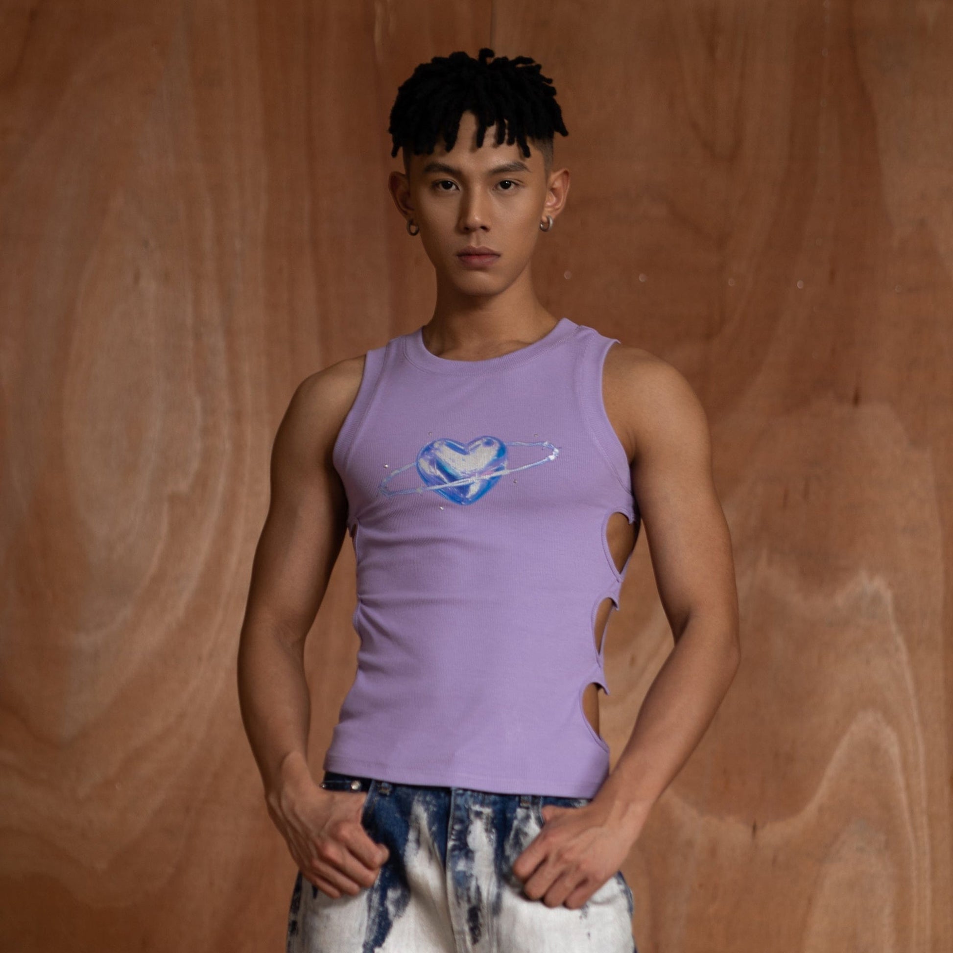 CLP Metallic Heart Slim Hollowed Tank Top Purple-Vest-XS-Free Shipping Leatheretro