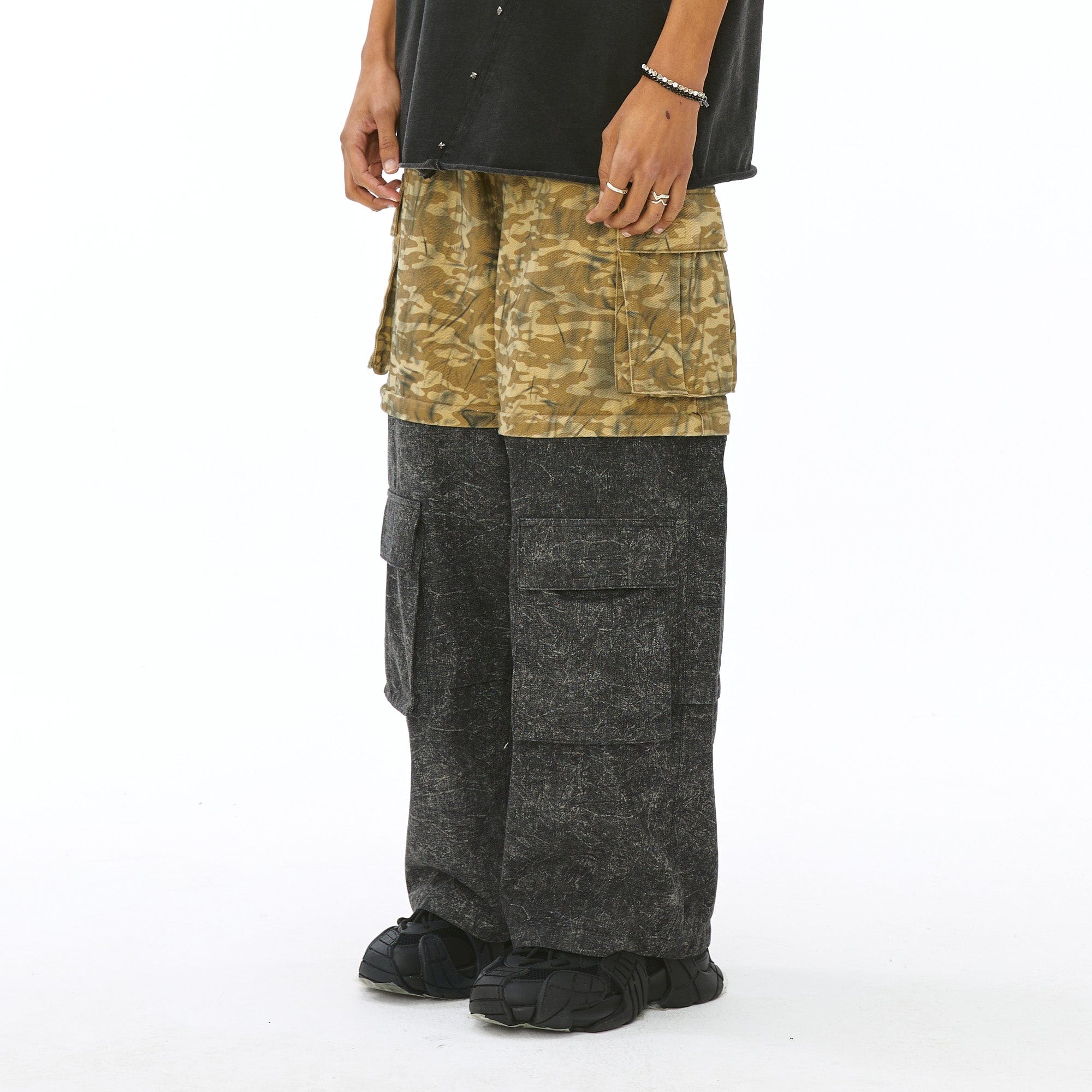 VANN VALRENCE Detachable Two-Tone Paneled Cargo Jeans-Jeans-S-Free Shipping Leatheretro