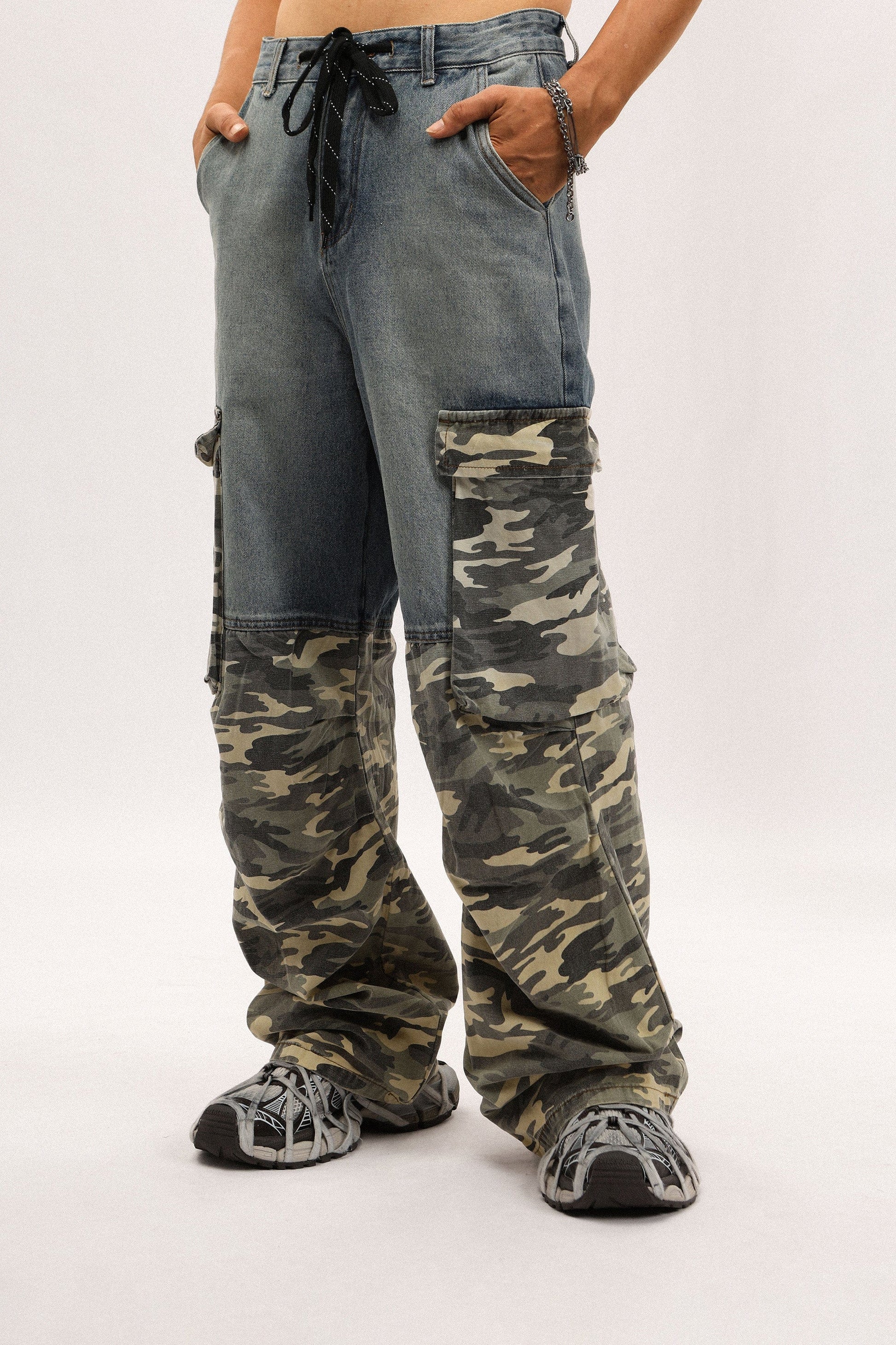 OVDY Camo Spliced Big-Pocket Jeans-Jeans-S-Free Shipping Leatheretro