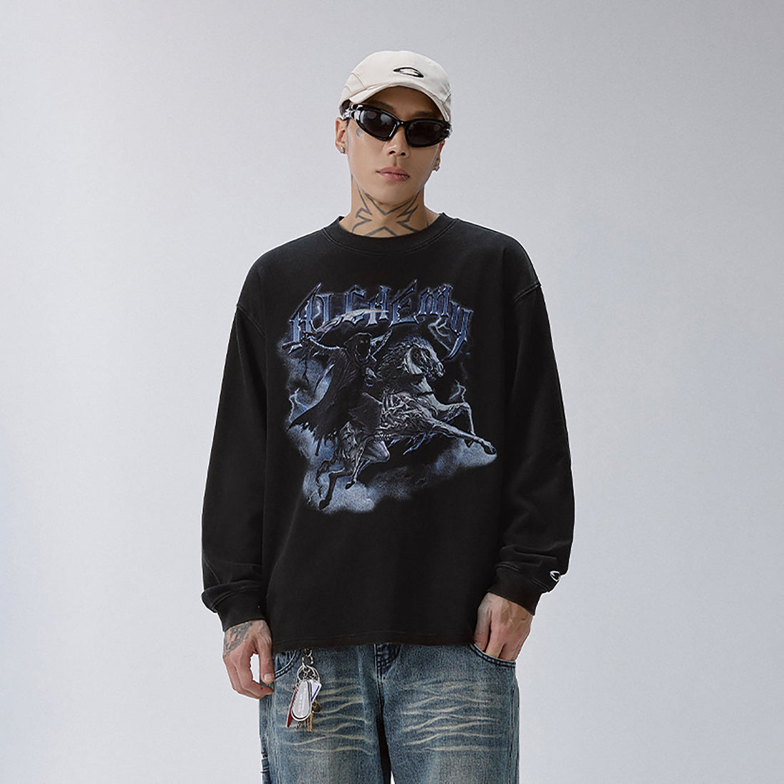 F2CE Gothic Knight Graphic Long-Sleeve Tee-L/S Tee-S-Free Shipping Leatheretro