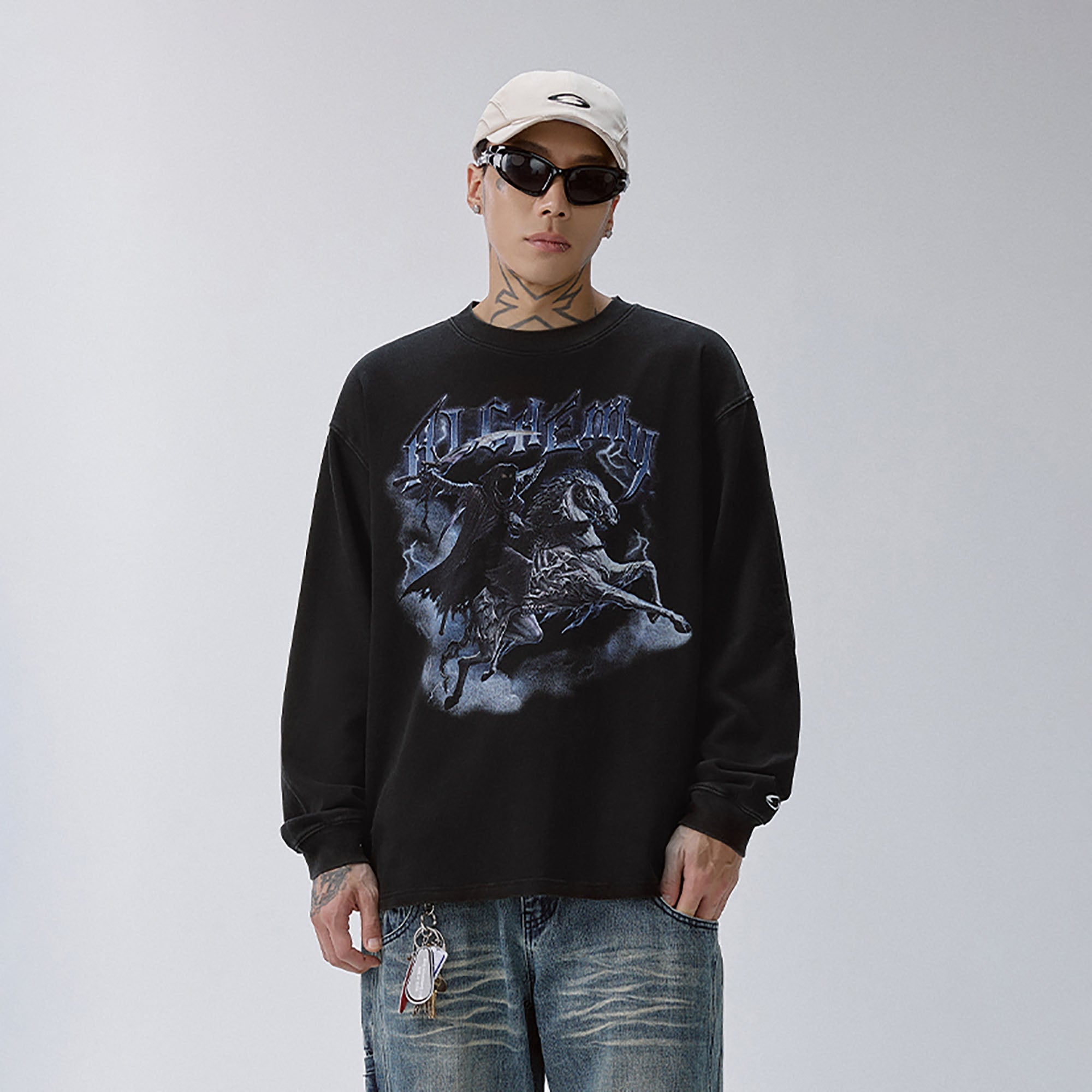 F2CE Gothic Knight Graphic Long-Sleeve Tee-L/S Tee-S-Free Shipping Leatheretro
