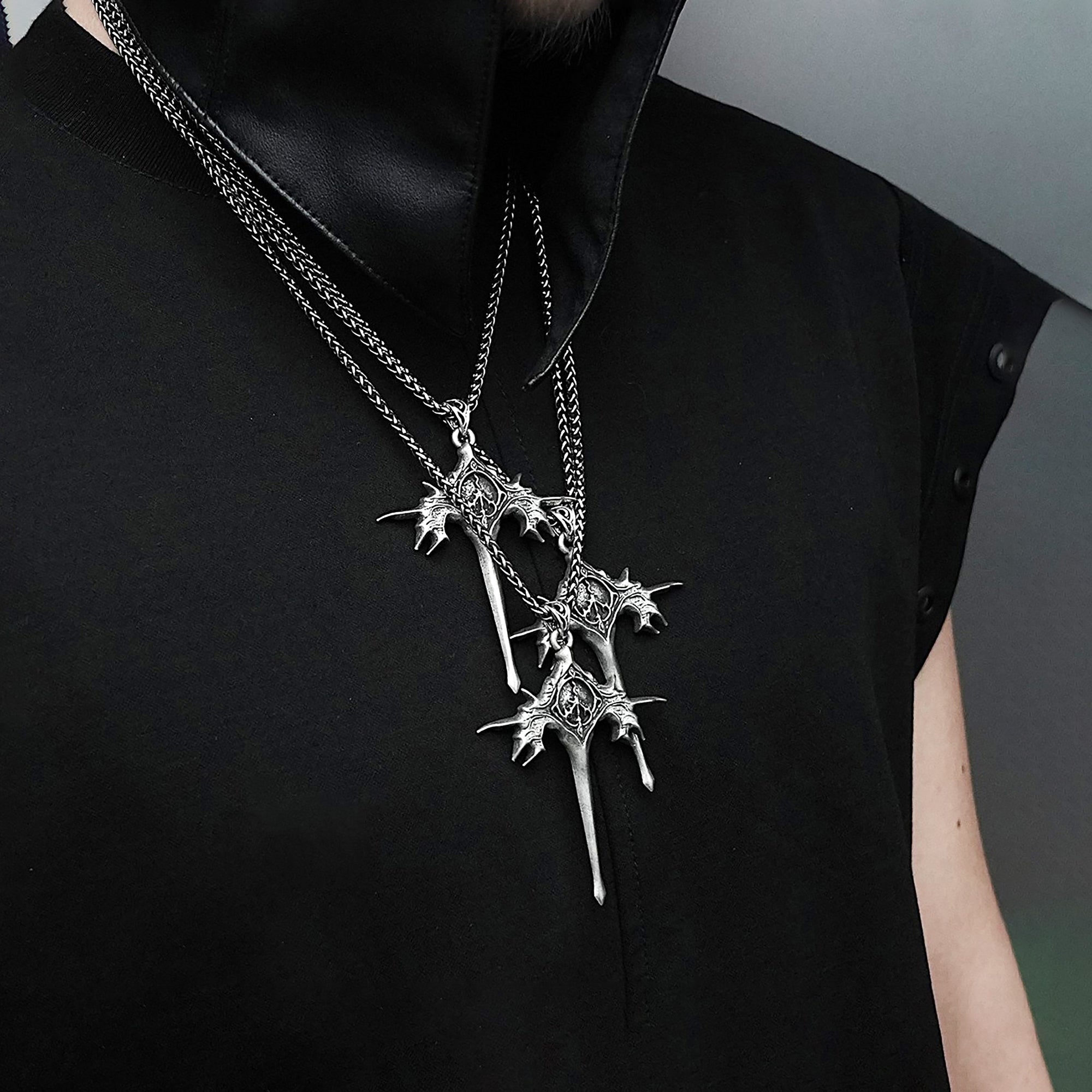 SSIN7 Thorn Cross Pendant Necklace-Necklace-One Size-Free Shipping Leatheretro