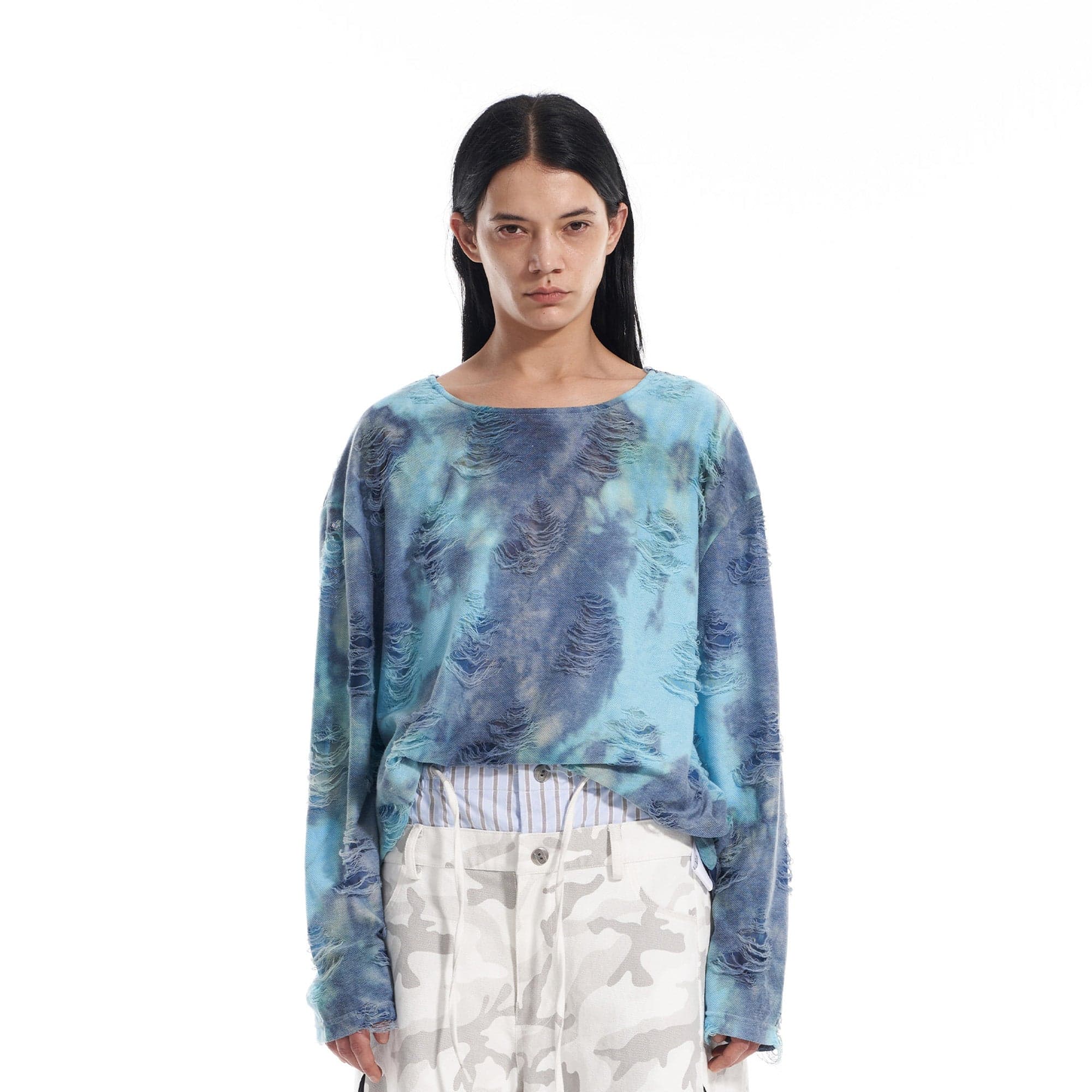 VANN VALRENCE Distressed Gradient Tie-Dye Long-Sleeve Tee-L/S Tee-S-Free Shipping Leatheretro