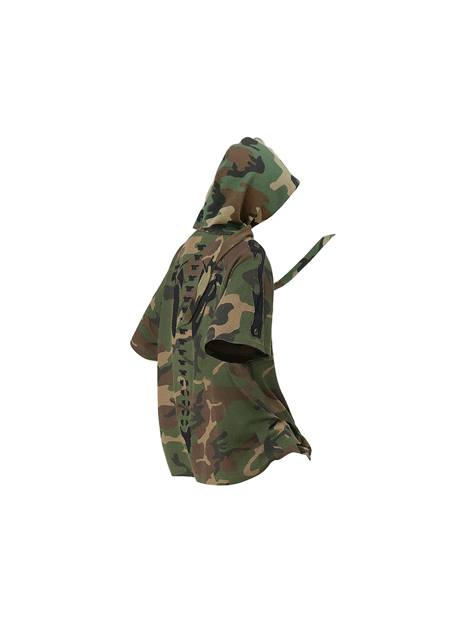 RELABEL Camo Detachable Hood Skeleton Graphic Tee-T Shirt-XS (Preorder)-Free Shipping Leatheretro