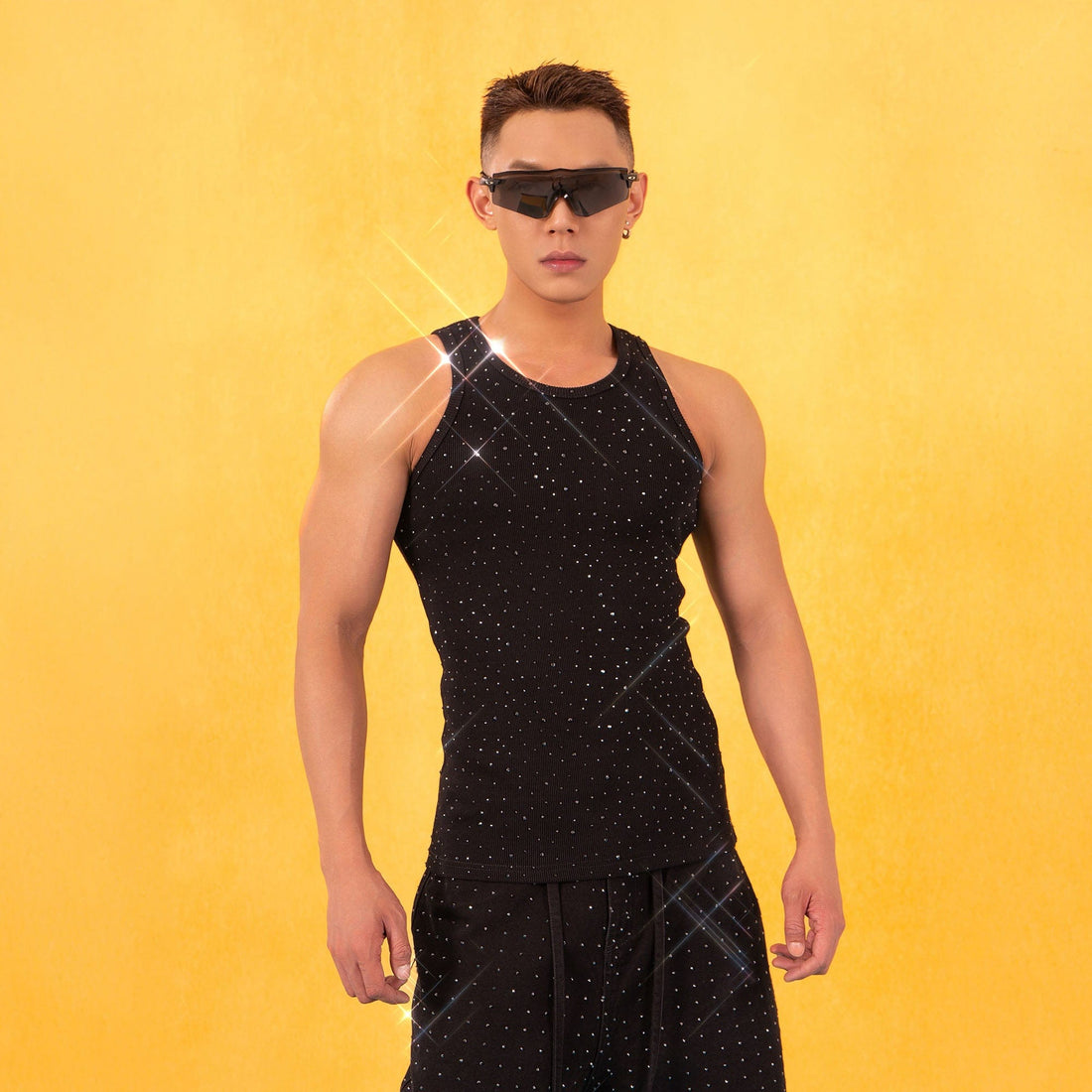 CLP Sparkle Diamond Ribbed Tank Top-Tank Top-S-Black-Free Shipping Leatheretro