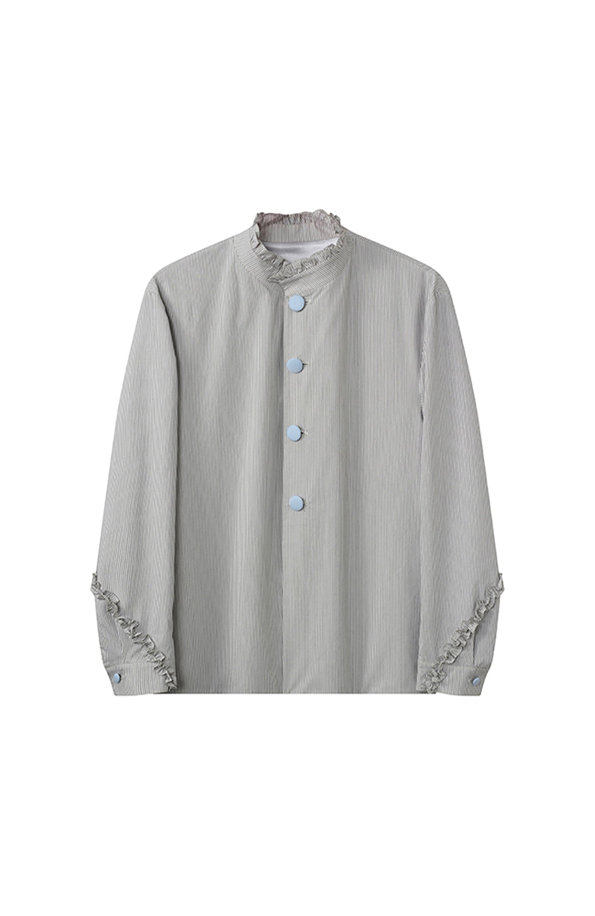 JIECHI Ruffle Cuff Button-Up Striped Shirt-Shirt-M (Preorder)-Free Shipping Leatheretro