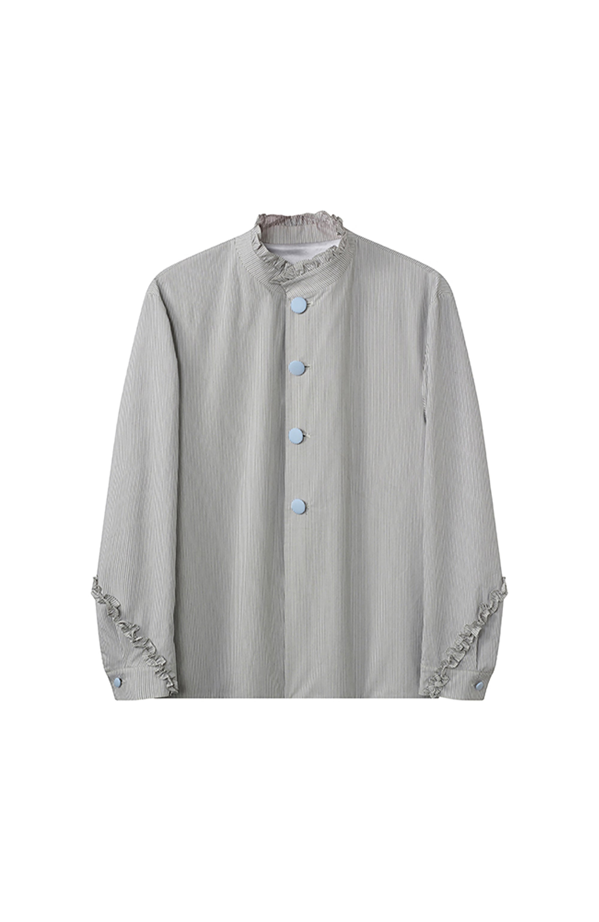 JIECHI Ruffle Cuff Button-Up Striped Shirt-Shirt-M (Preorder)-Free Shipping Leatheretro