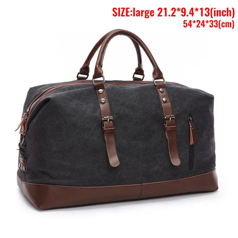 Canvas Men's Carry-On Luggage and Duffel Bag-Duffel Bags-Large-Black-Free Shipping Leatheretro