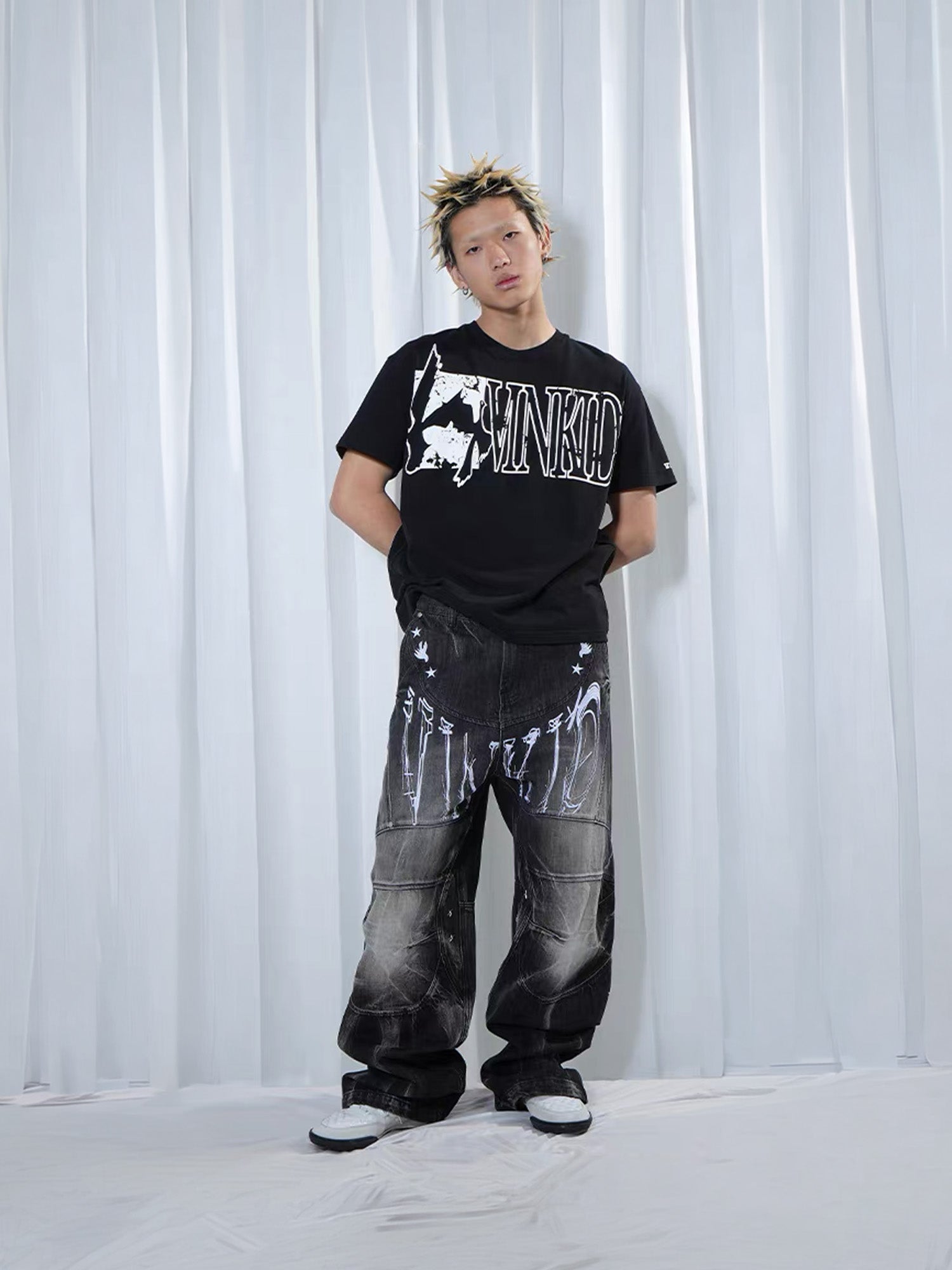VINKID Washed Graphic Wide-Leg Jeans-Jeans-S (Preorder)-Free Shipping Leatheretro