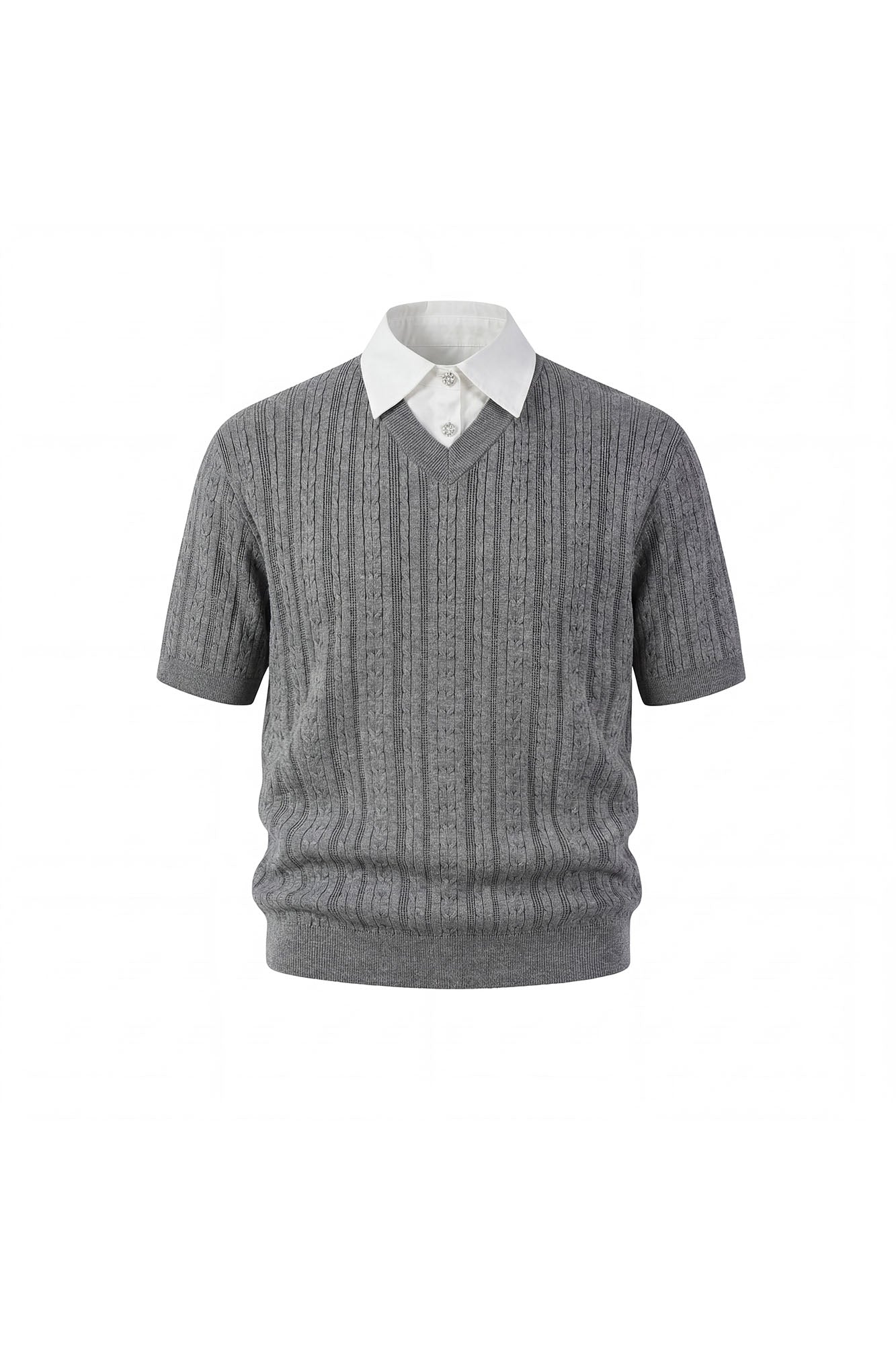 KREATE Faux Layered Cable-Knit Half Shirt-Half shirt-S-Gray-Free Shipping Leatheretro