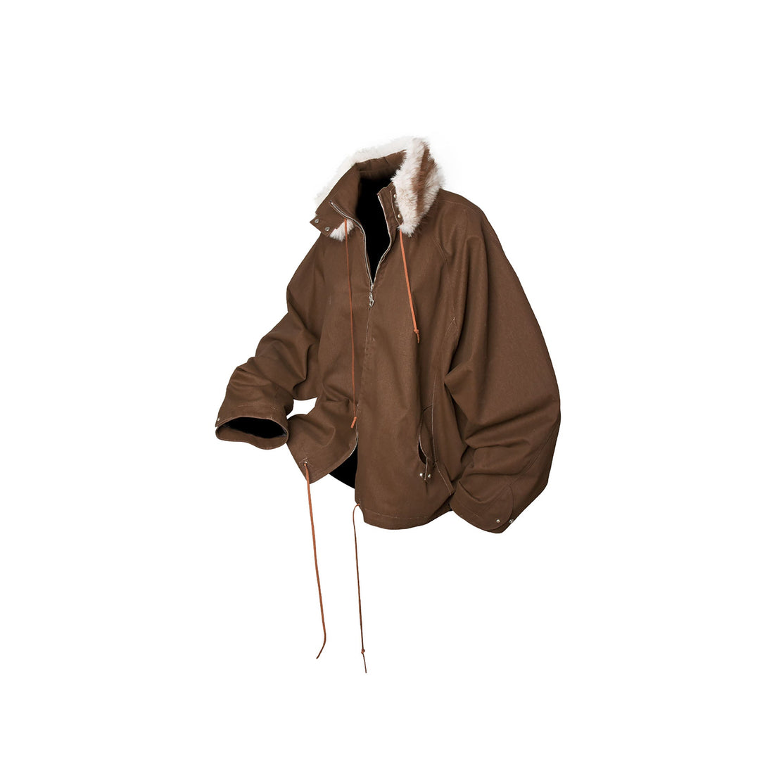 RELABEL Detachable Faux Fur Collar Drawstring Jacket Brown-Jacket-XS (Preorder)-Free Shipping Leatheretro