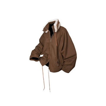 RELABEL Detachable Faux Fur Collar Drawstring Jacket Brown-Jacket-XS (Preorder)-Free Shipping Leatheretro