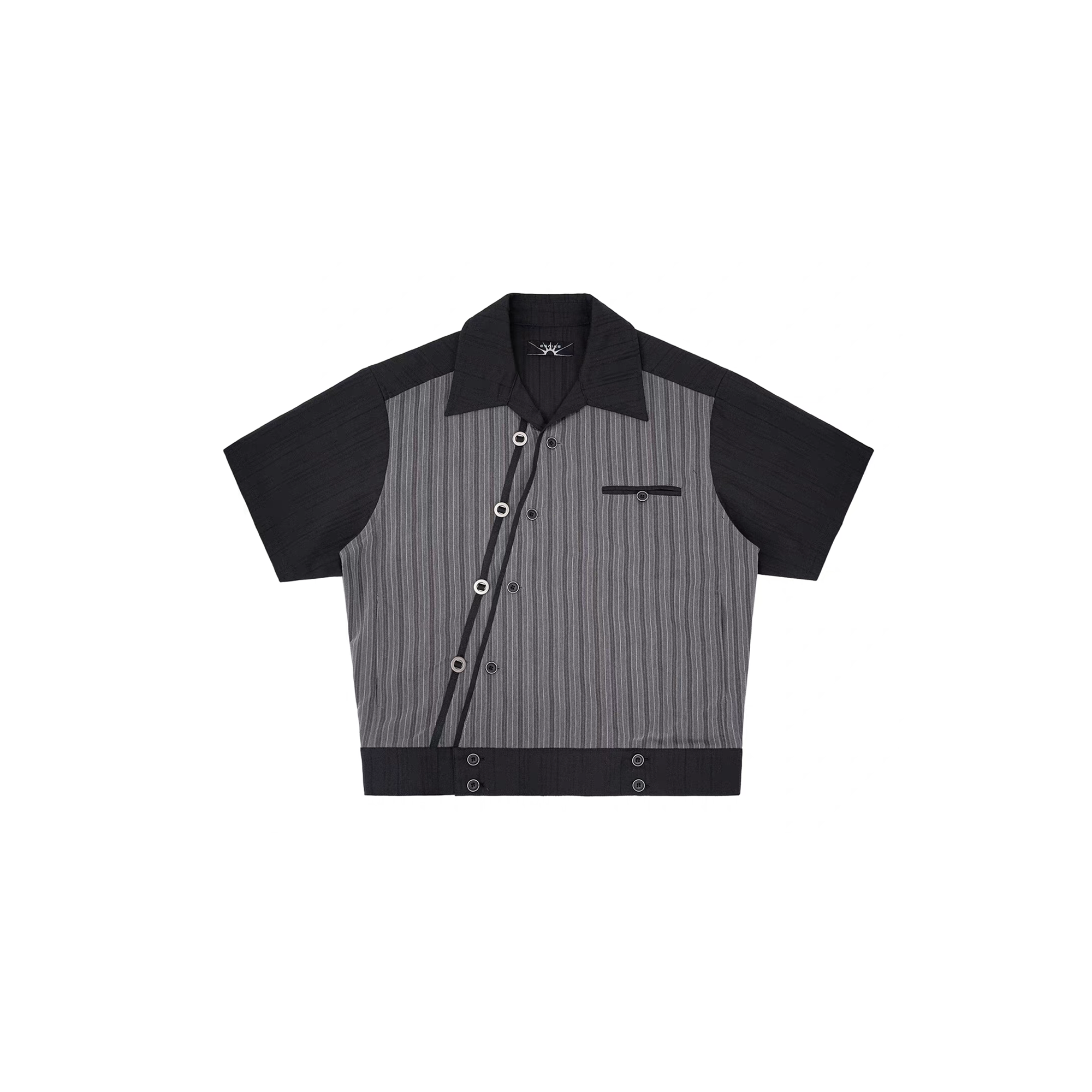 ESAIAS Jacquard Pinstripe Asymmetrical Paneled Half Shirt-Half shirt-S-Free Shipping Leatheretro