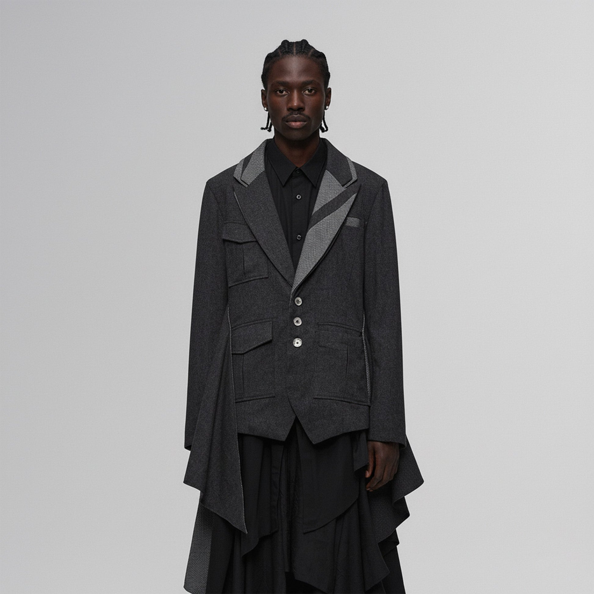 ILNya Nieternite Nifutur Asym Draped-Pleated Panel-Collar Blazer-Jacket-S (0)(Preorder)-Free Shipping Leatheretro