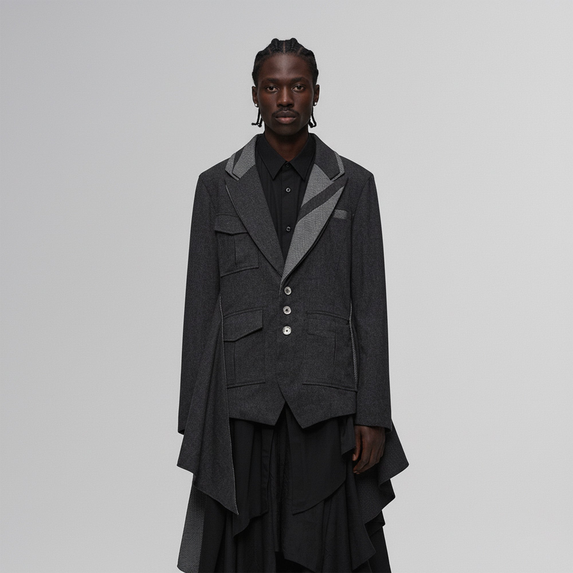 ILNya Nieternite Nifutur Asym Draped-Pleated Panel-Collar Blazer-Jacket-S (0)(Preorder)-Free Shipping Leatheretro