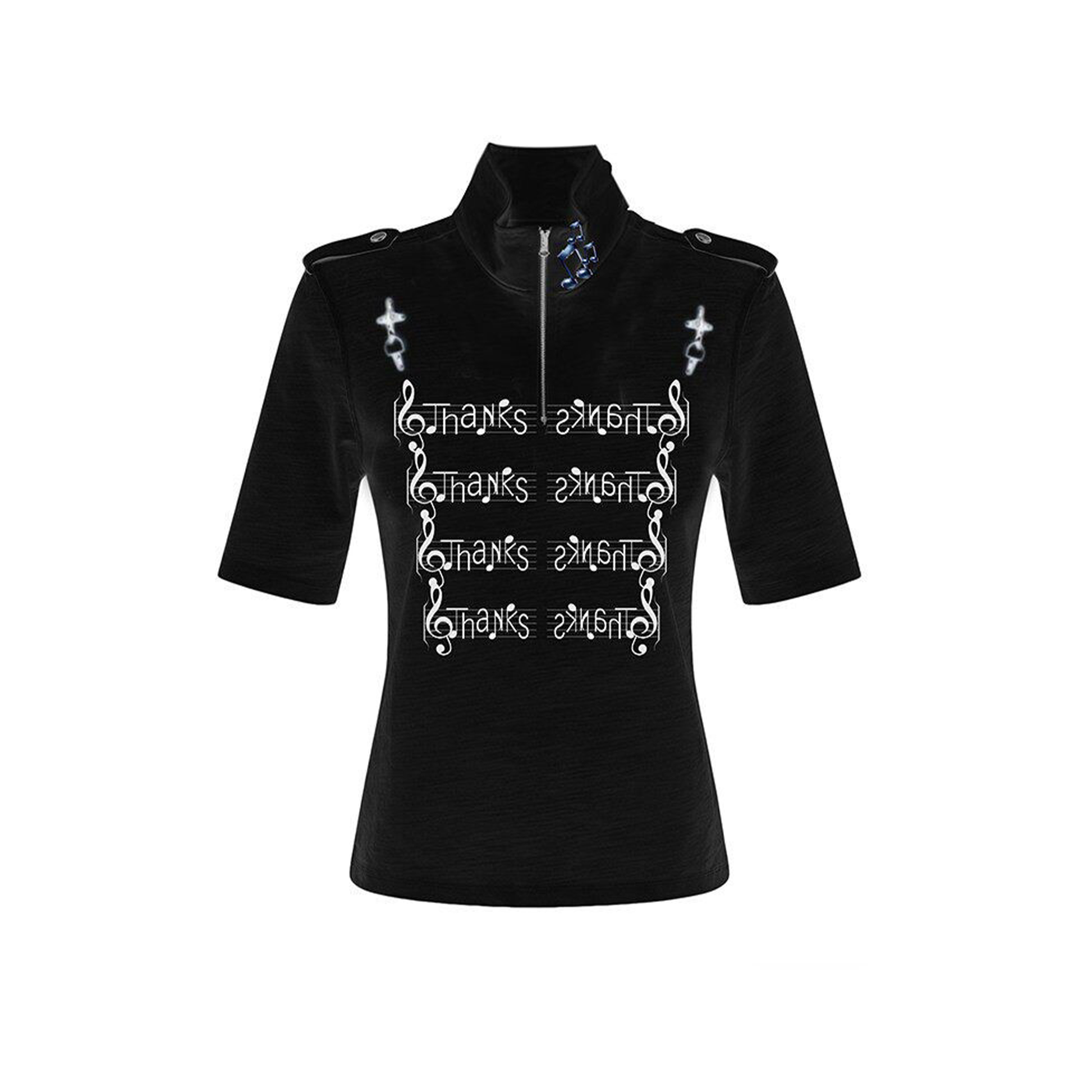 PAIKI Score Stand Collar Henley Tee-T Shirt-S-Black (Preorder)-Free Shipping Leatheretro