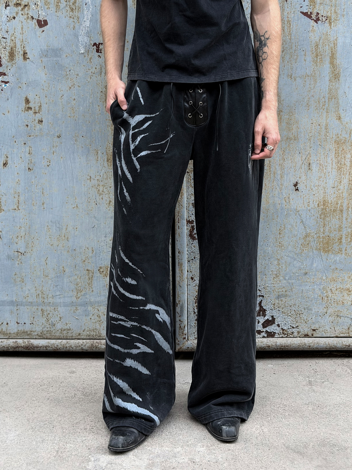 ESAIAS Washed Zebra Print Double-Waist Sweatpants-Pants-S / 28-31"-Free Shipping Leatheretro
