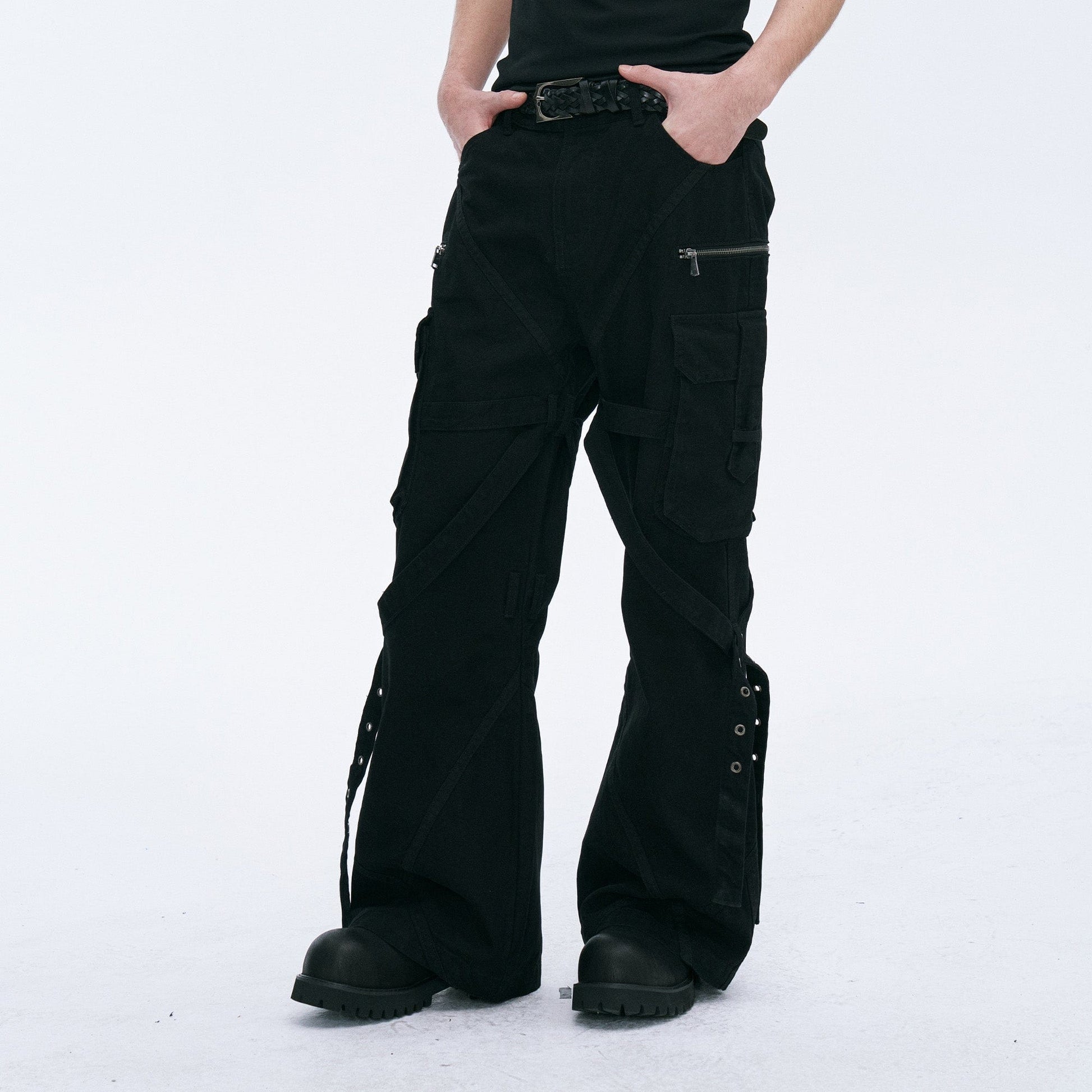CATSSTAC Strap-Wrapped Spliced Cargo Pants-Pants-M-Free Shipping Leatheretro