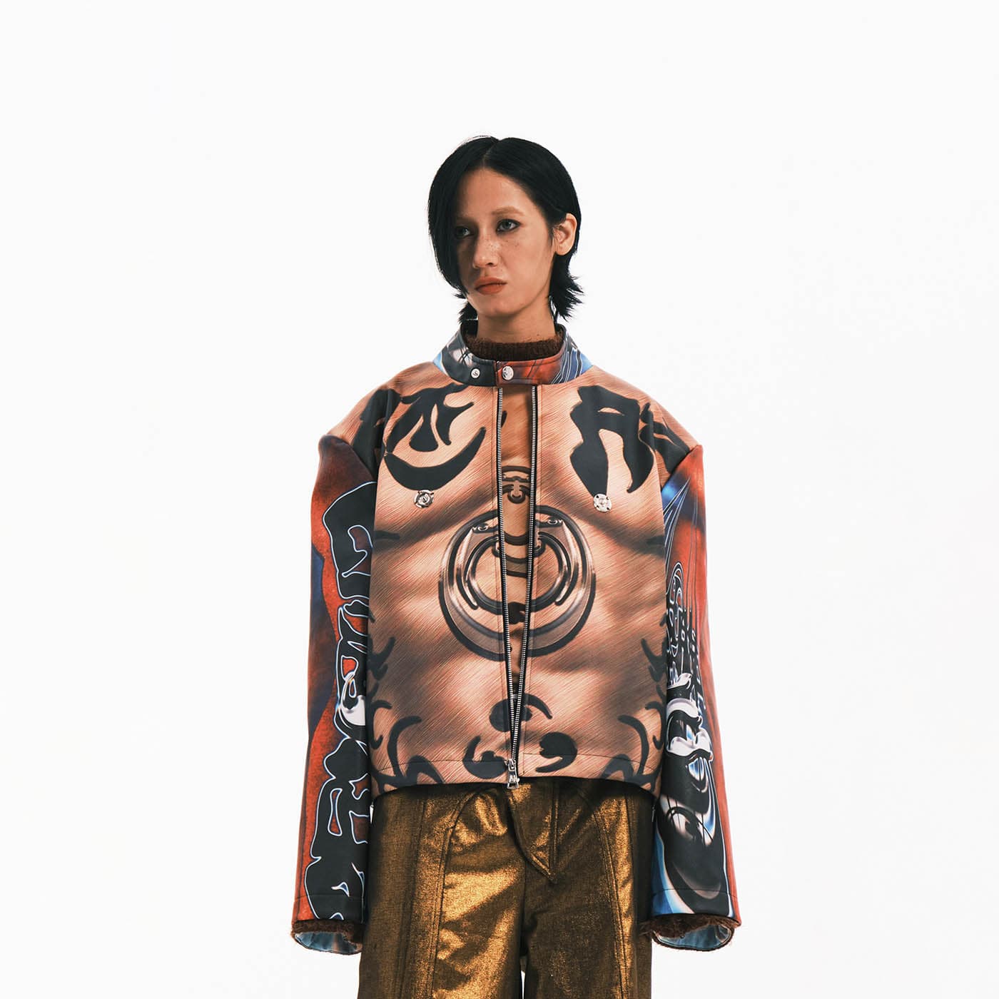 EMBRYO Cyber Totemic Muscle Faux Leather Jacket-Jacket-One Size-Free Shipping Leatheretro