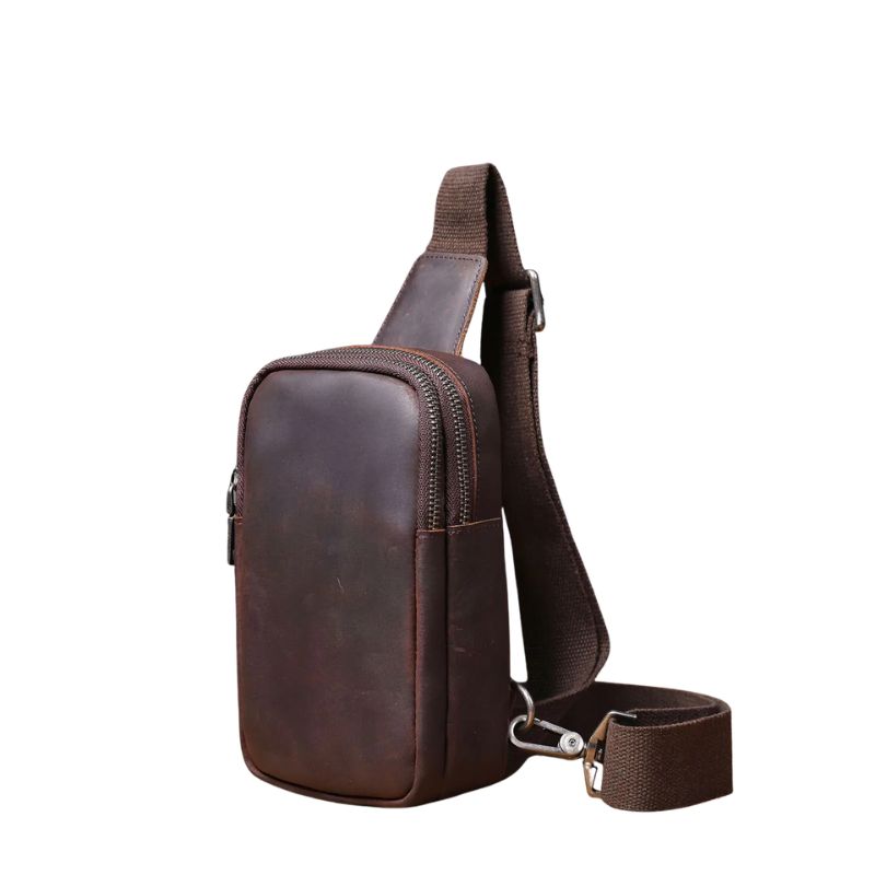 Vintage Full Grain Leather Sling Bag for Men – Premium Crossbody Chest Bag-Chest Bags-Dark Coffee-Free Shipping Leatheretro