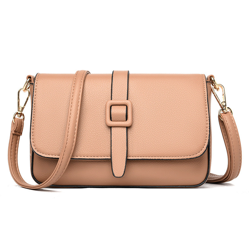 Women’s Small Square Crossbody Bag - Minimalist Leather Flap Bag-Crossbody Bag-Khaki-Free Shipping Leatheretro