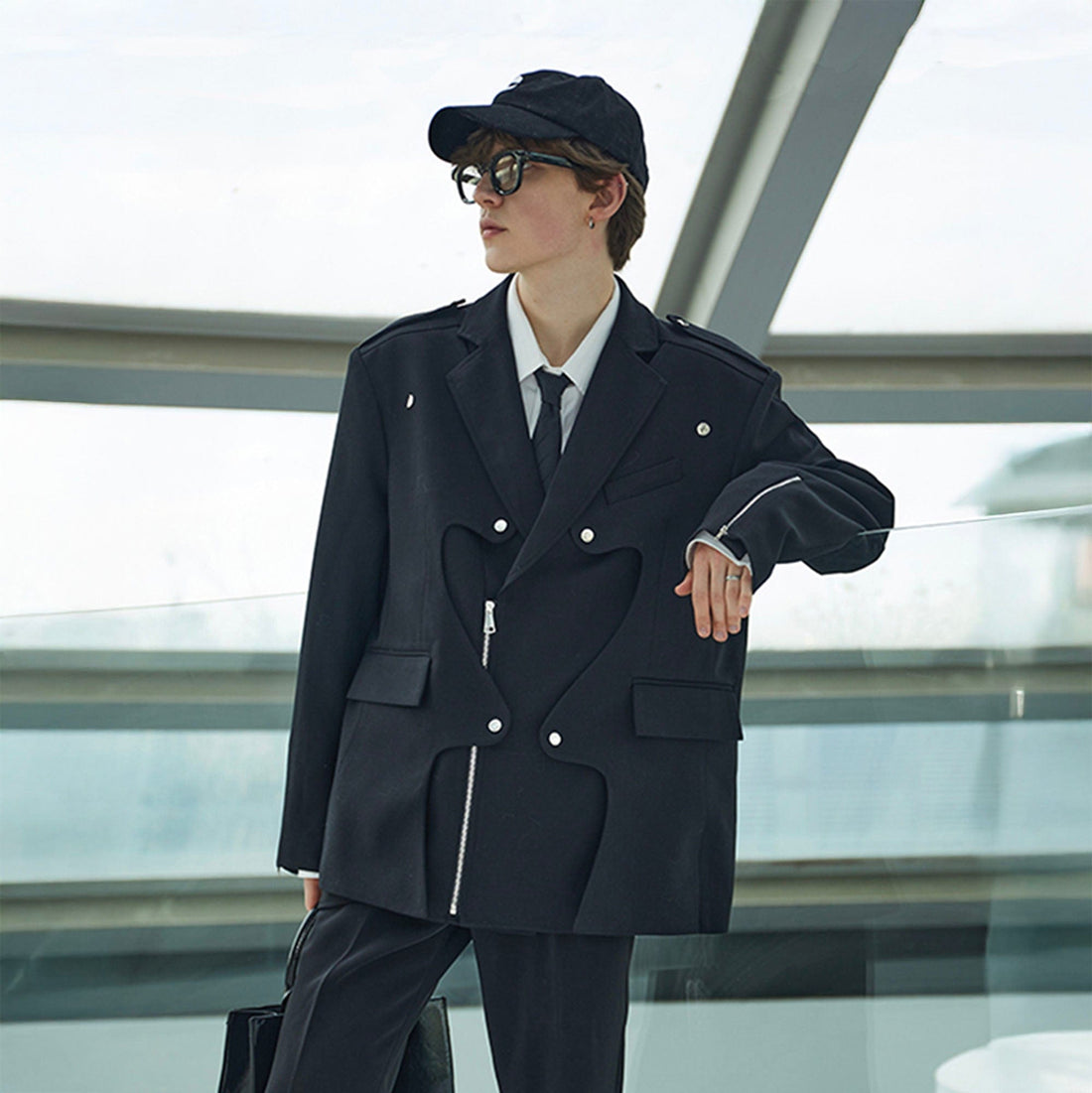 ASSEEN Deconstructed Ripple-Panel Zip Blazer-Jacket-S-Free Shipping Leatheretro