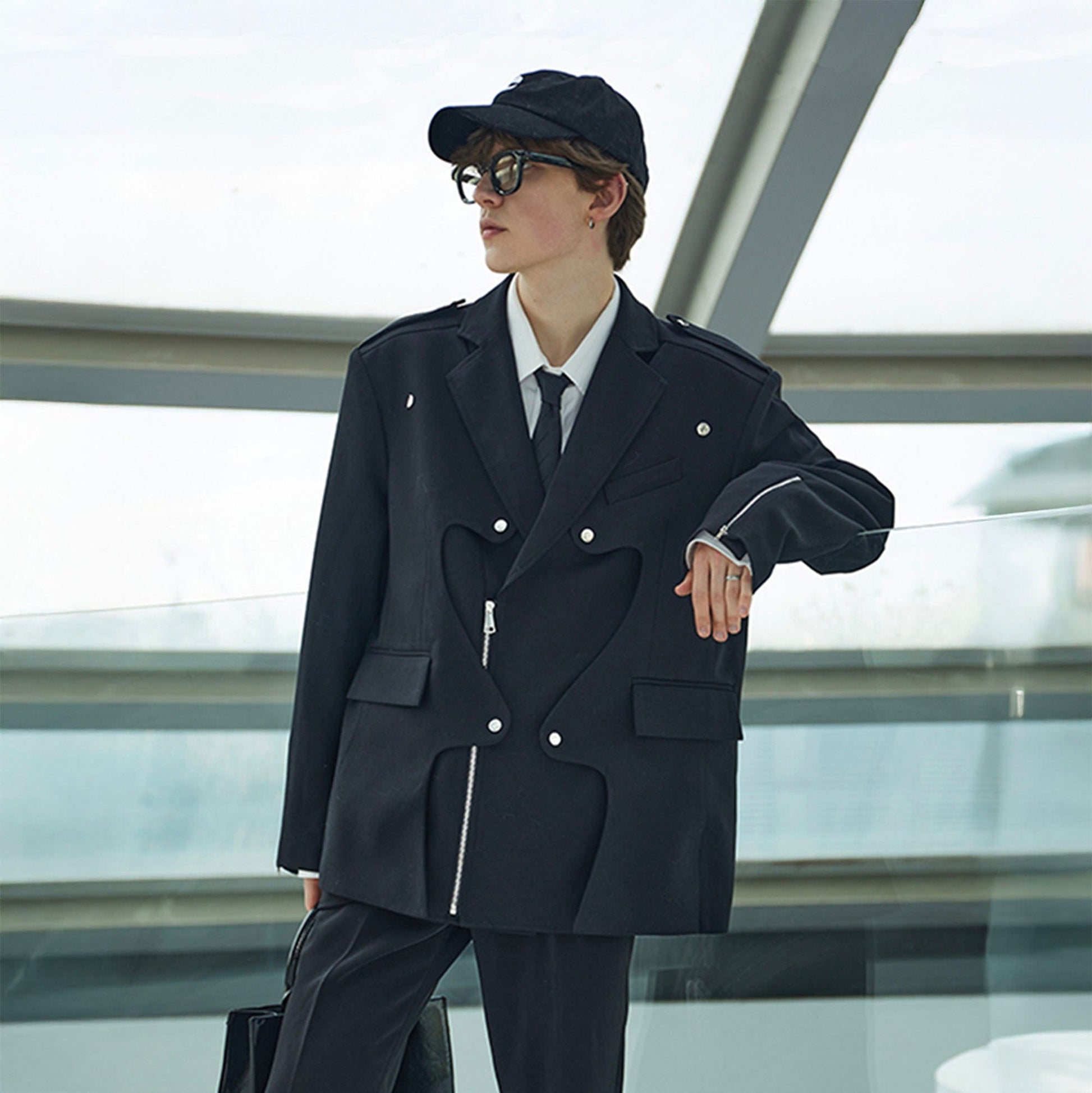 ASSEEN Deconstructed Ripple-Panel Zip Blazer-Jacket-S-Free Shipping Leatheretro