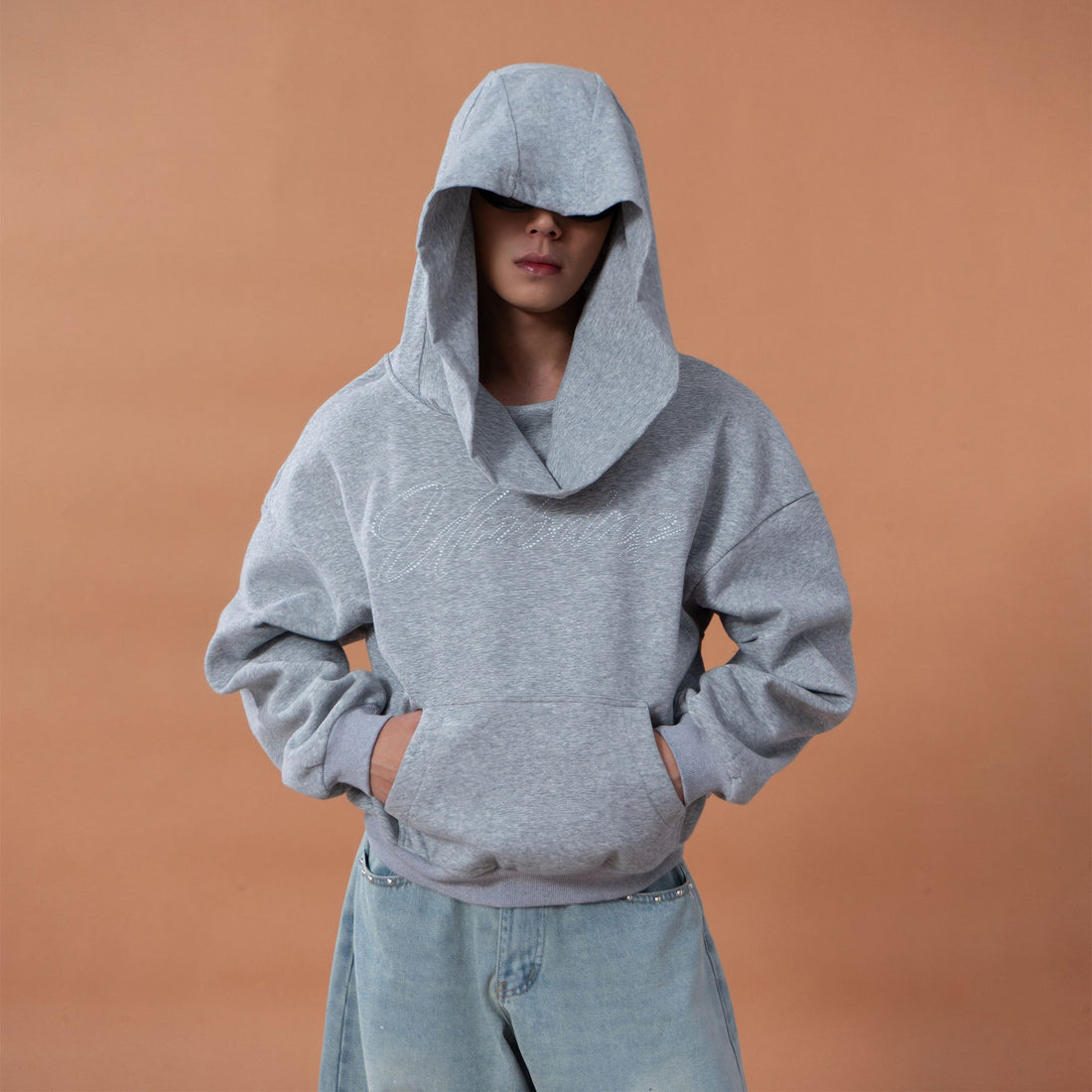 CLP Oversized Cowl-Hood Pearl-Stud Hoodie-Hoodie-S-Gray-Free Shipping Leatheretro