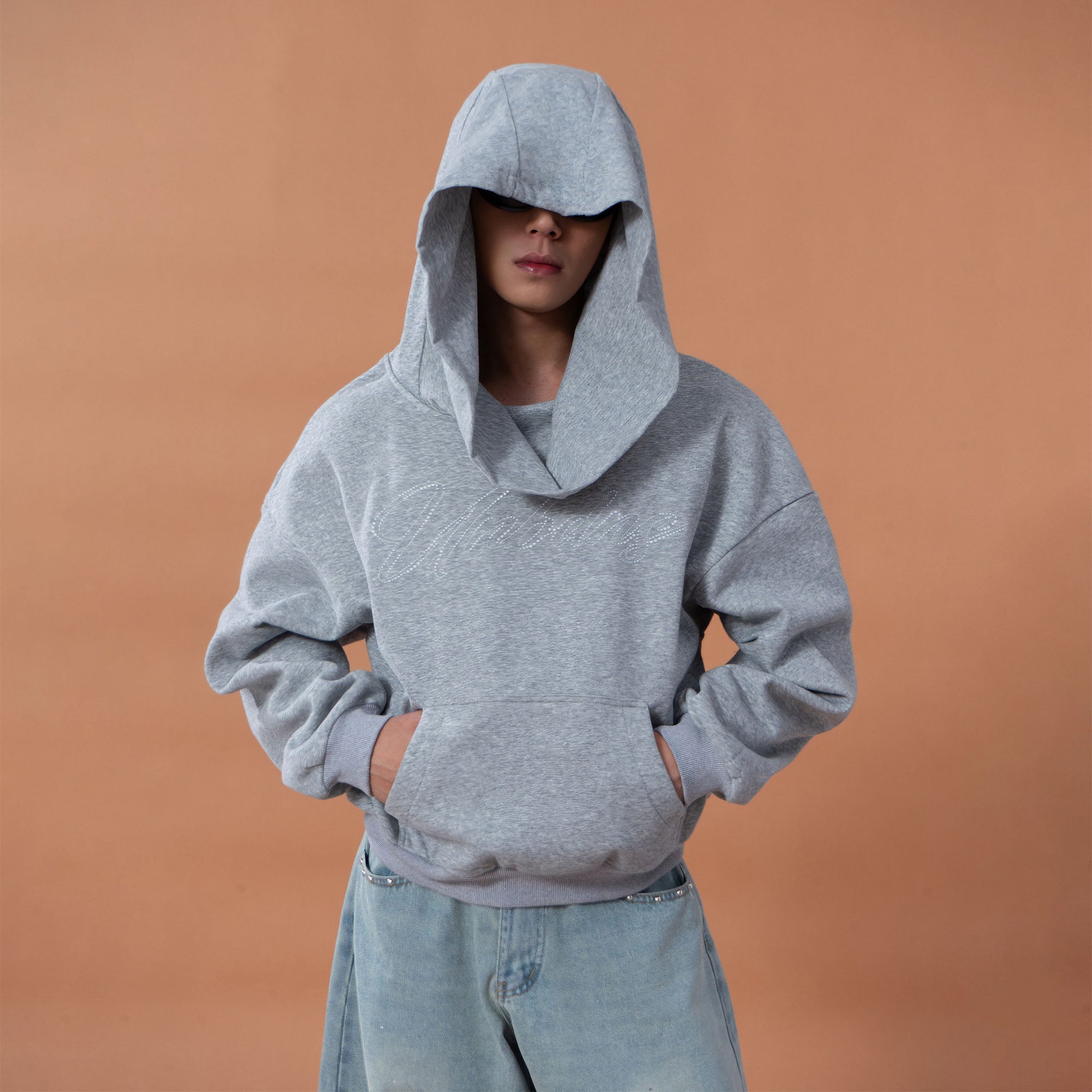 CLP Oversized Cowl-Hood Pearl-Stud Hoodie-Hoodie-S-Gray-Free Shipping Leatheretro