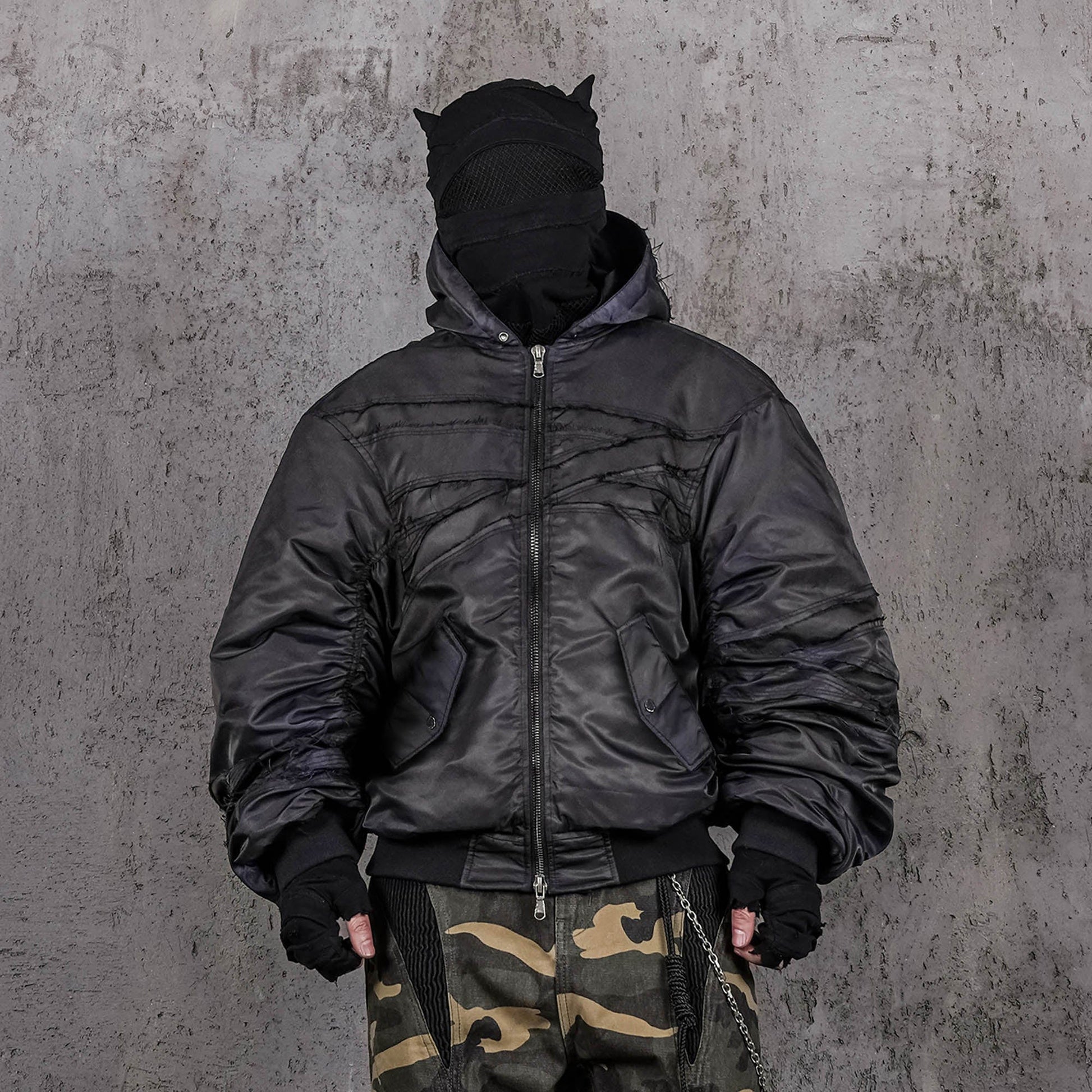 UNDERWATER Distressed Bondage MA-1 Jacket Black-Jacket-S-Free Shipping Leatheretro