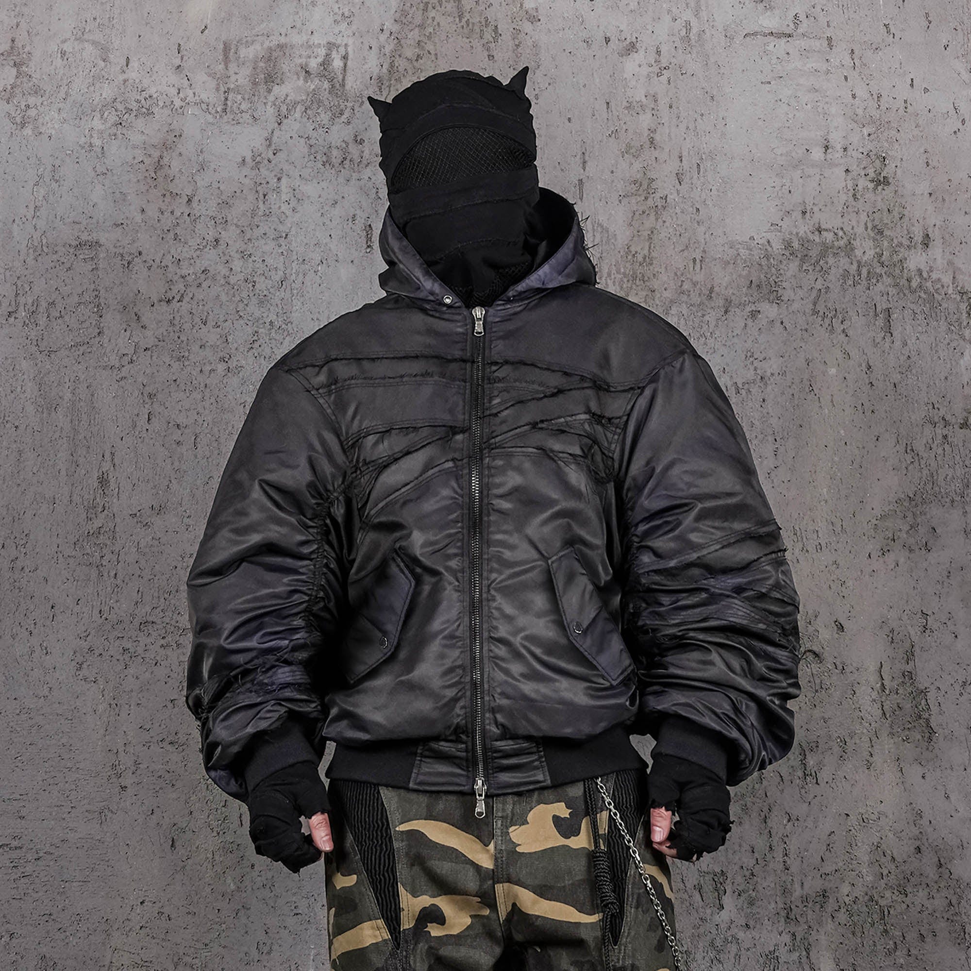 UNDERWATER Distressed Bondage MA-1 Jacket Black-Jacket-S-Free Shipping Leatheretro