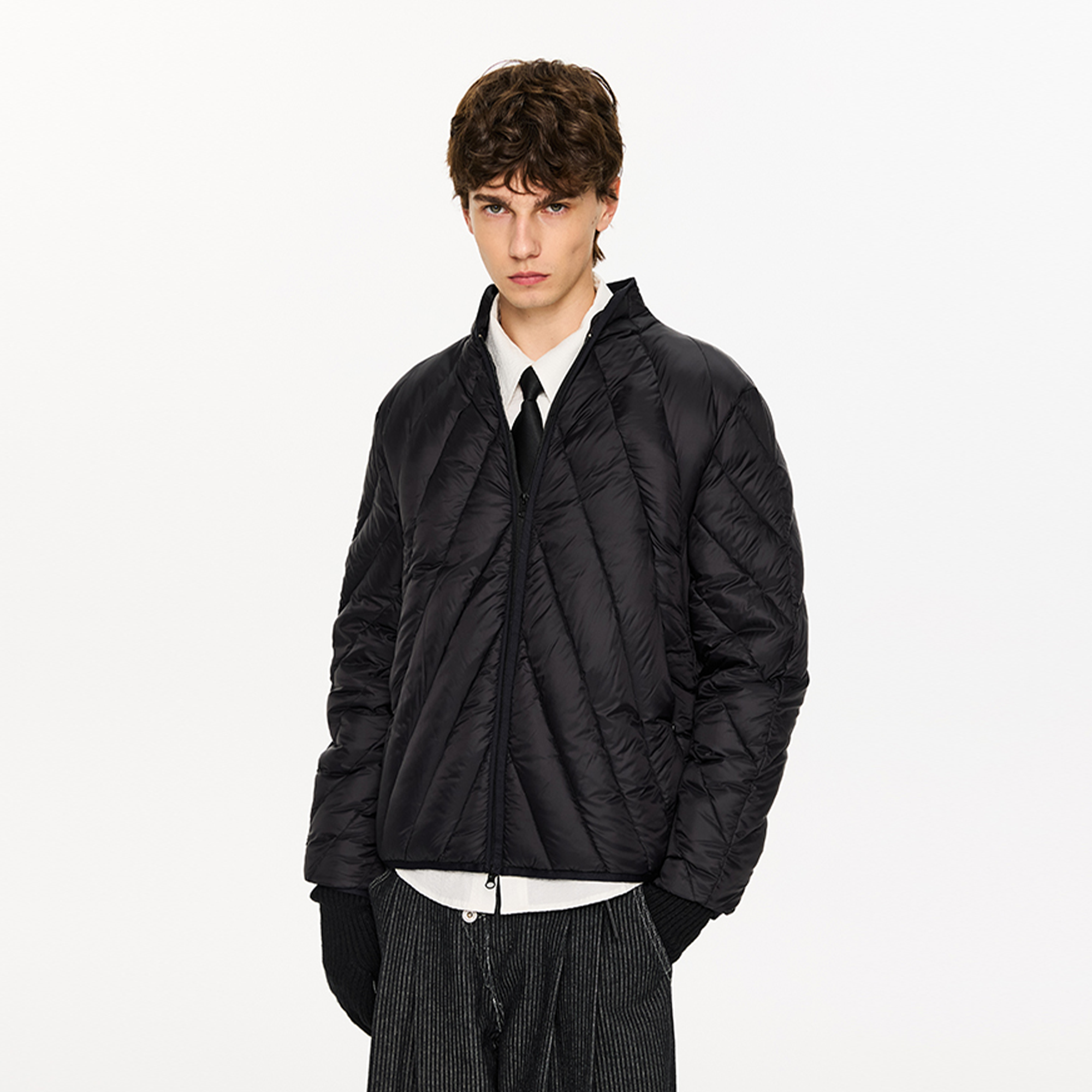 KREATE Quilted Rib Stand-Collar Down Jacket-Jacket-S-Free Shipping Leatheretro