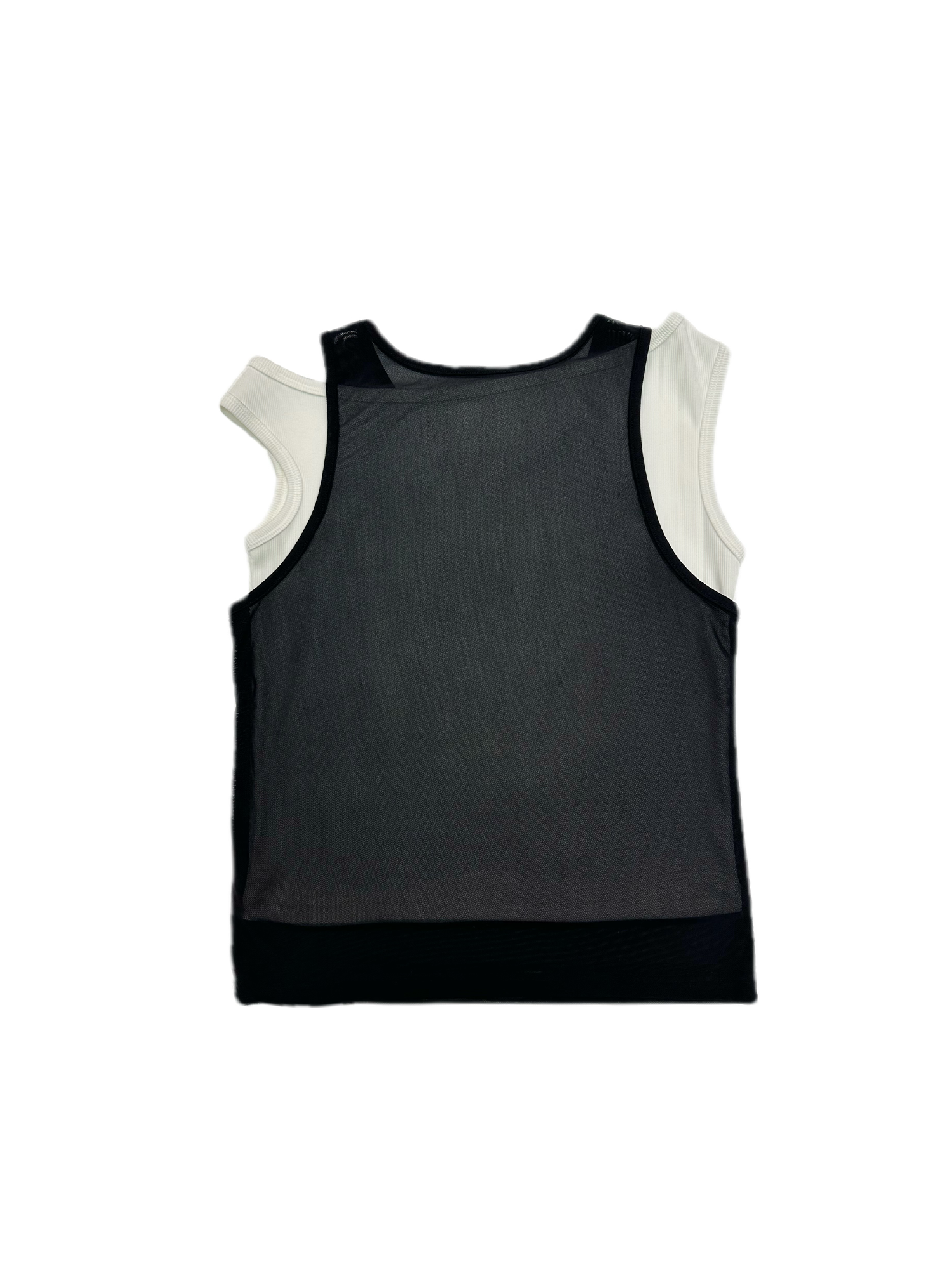 KADAKADA Flocked Bear Mesh One-Shoulder Ribbed Tank Set-Tank Top-S (Preorder)-Free Shipping Leatheretro