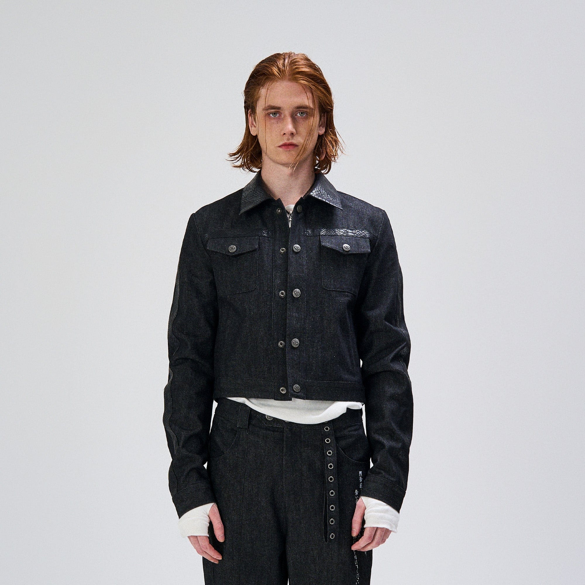 FLYERRER Serpent Cropped Raw Denim Jacket-Jacket-S (Preorder)-Free Shipping Leatheretro