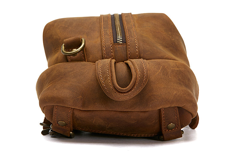 Vintage Crazy Horse Leather Men's Chest Bag-Handbags-Black-12 inches-Free Shipping Leatheretro