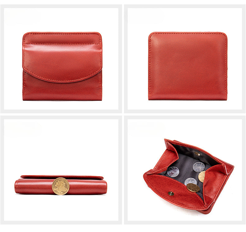 Genuine Leather Wallet for Women – Short Design with Full-Grain Cowhide Change Purse for Women-Handbags, Wallets & Cases-Red-Free Shipping Leatheretro