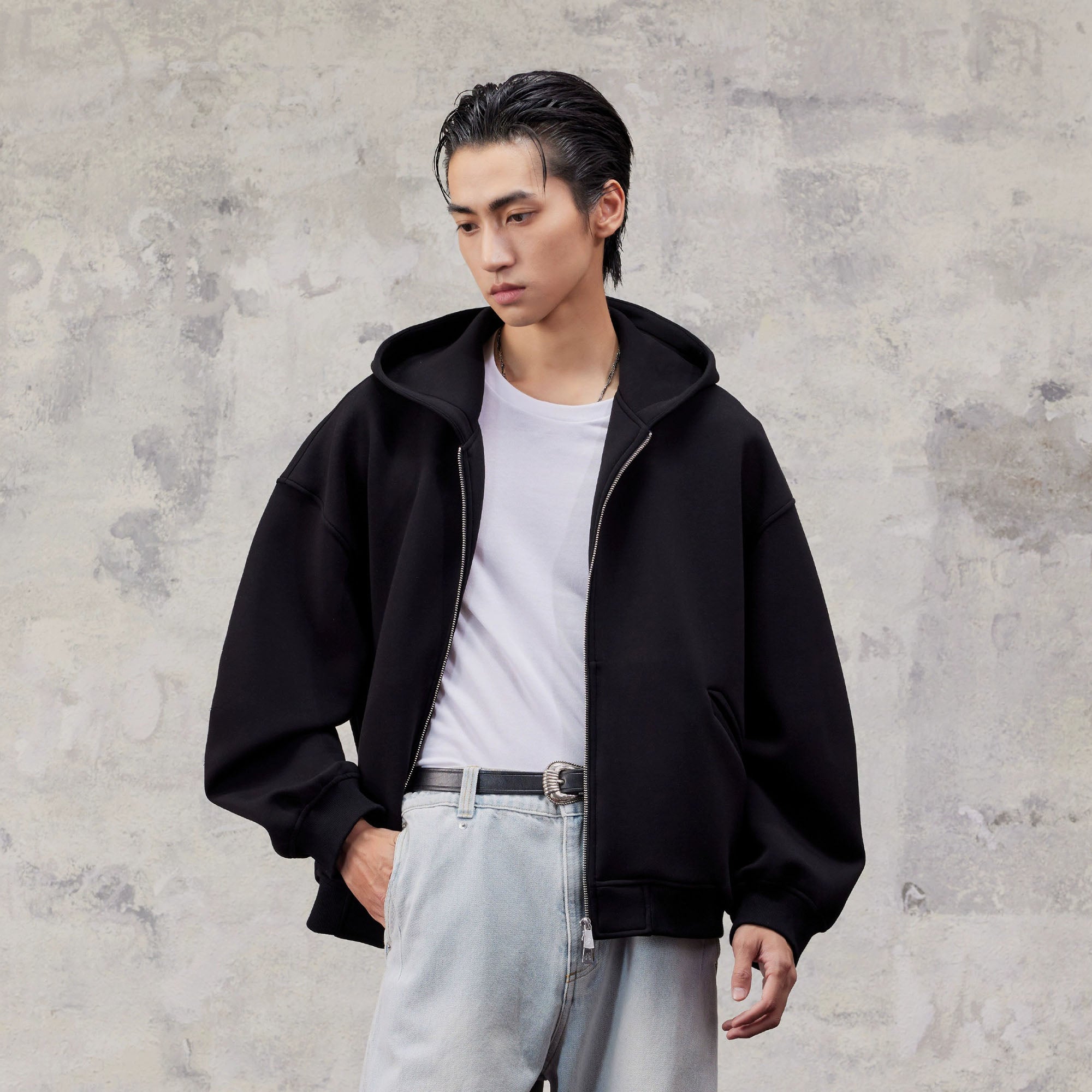 ALVNG AR ANTS Structured Curved Sleeve Pointed Hood Jacket-Jacket-S-Black-Free Shipping Leatheretro