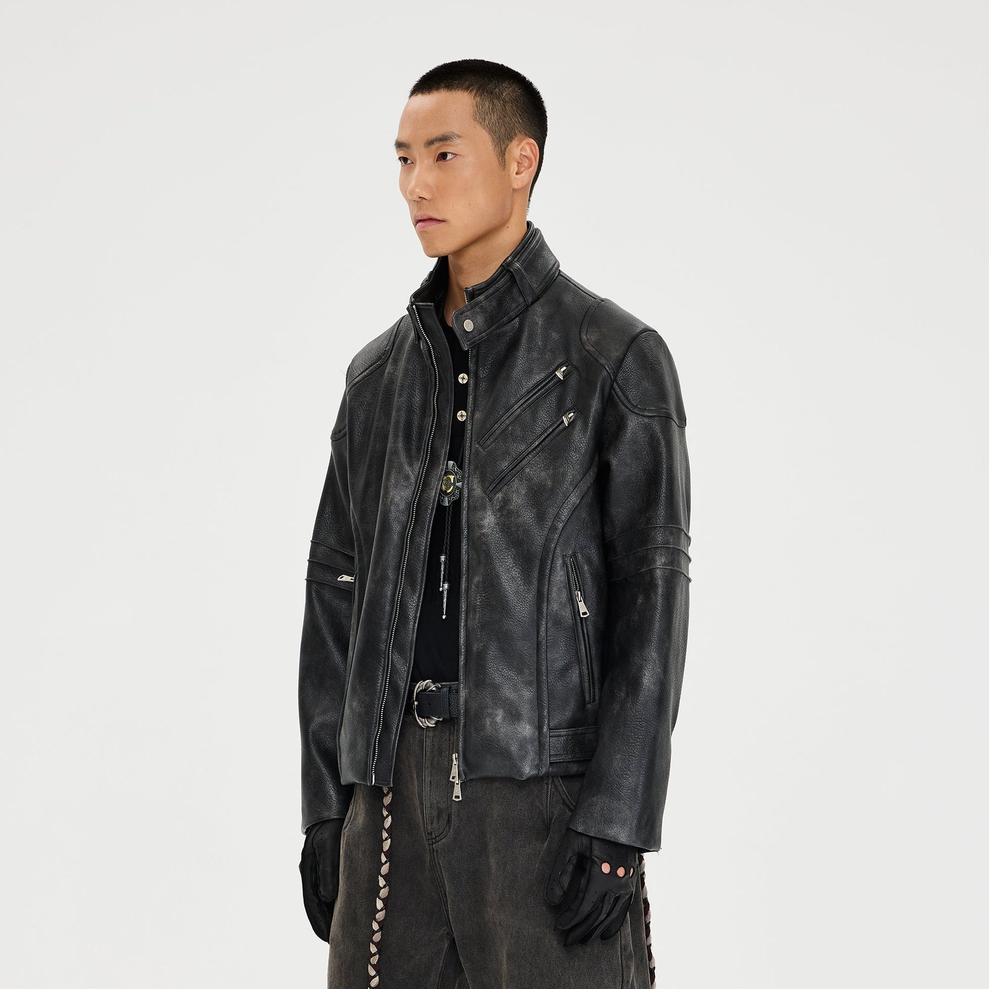 CATSSTAC Pebbled Faux Leather Multi-Zipper Biker Jacket-Jacket-M (Preorder)-Free Shipping Leatheretro