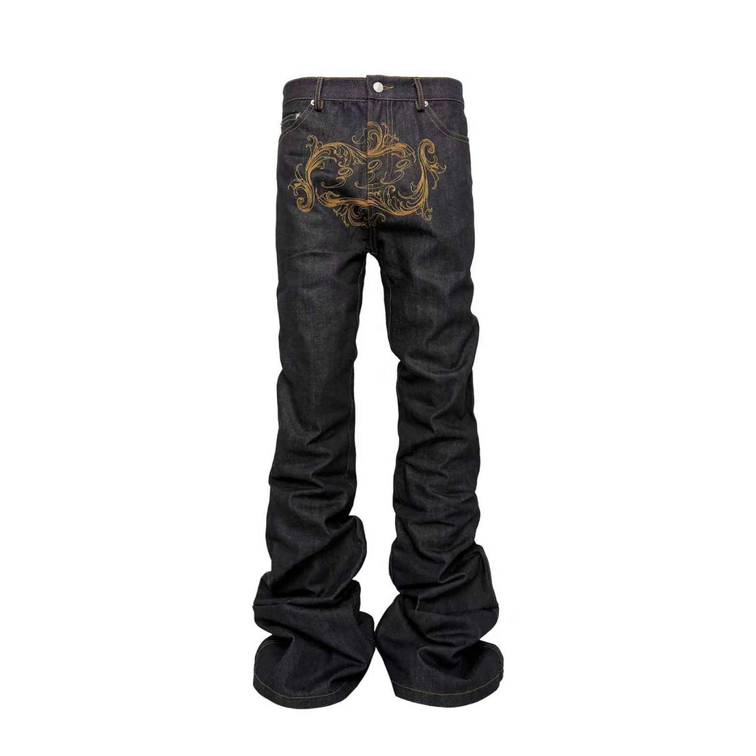 PCCVISION Baroque Embroidered Raw Denim Stacked Jeans-Jeans-XS-Free Shipping Leatheretro