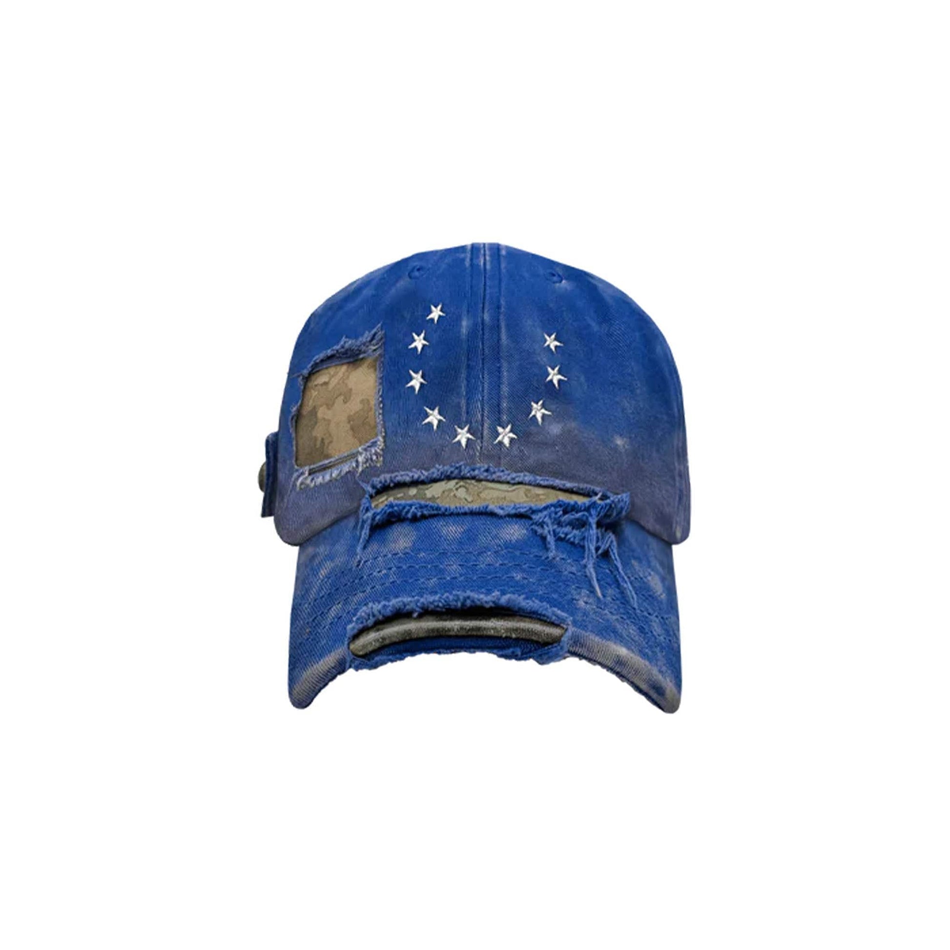 TECNINEGROUP Camo Distressed Panel Star Embroidered Cap-Hat, Cap, Beanie-Blue-One Size-Free Shipping Leatheretro