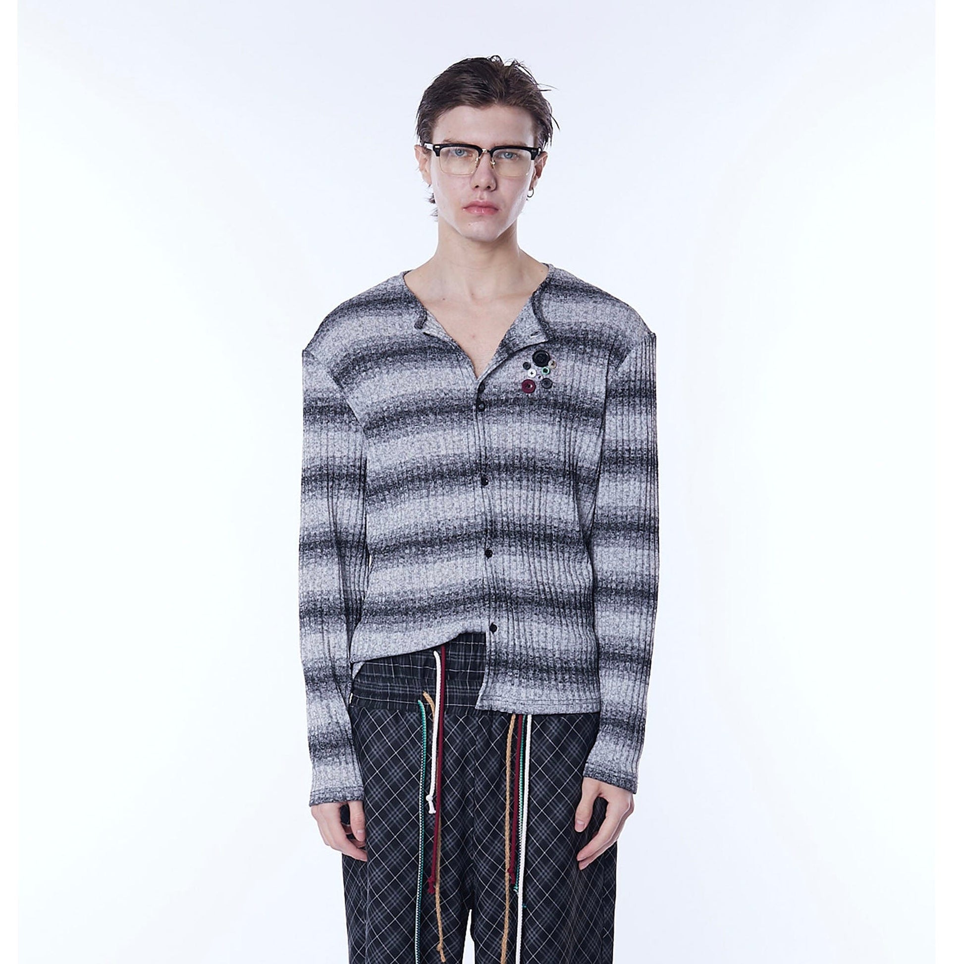 ASSEEN Horizontal Gradient Stripe Button Cardigan Gray-Sweater-S-Free Shipping Leatheretro