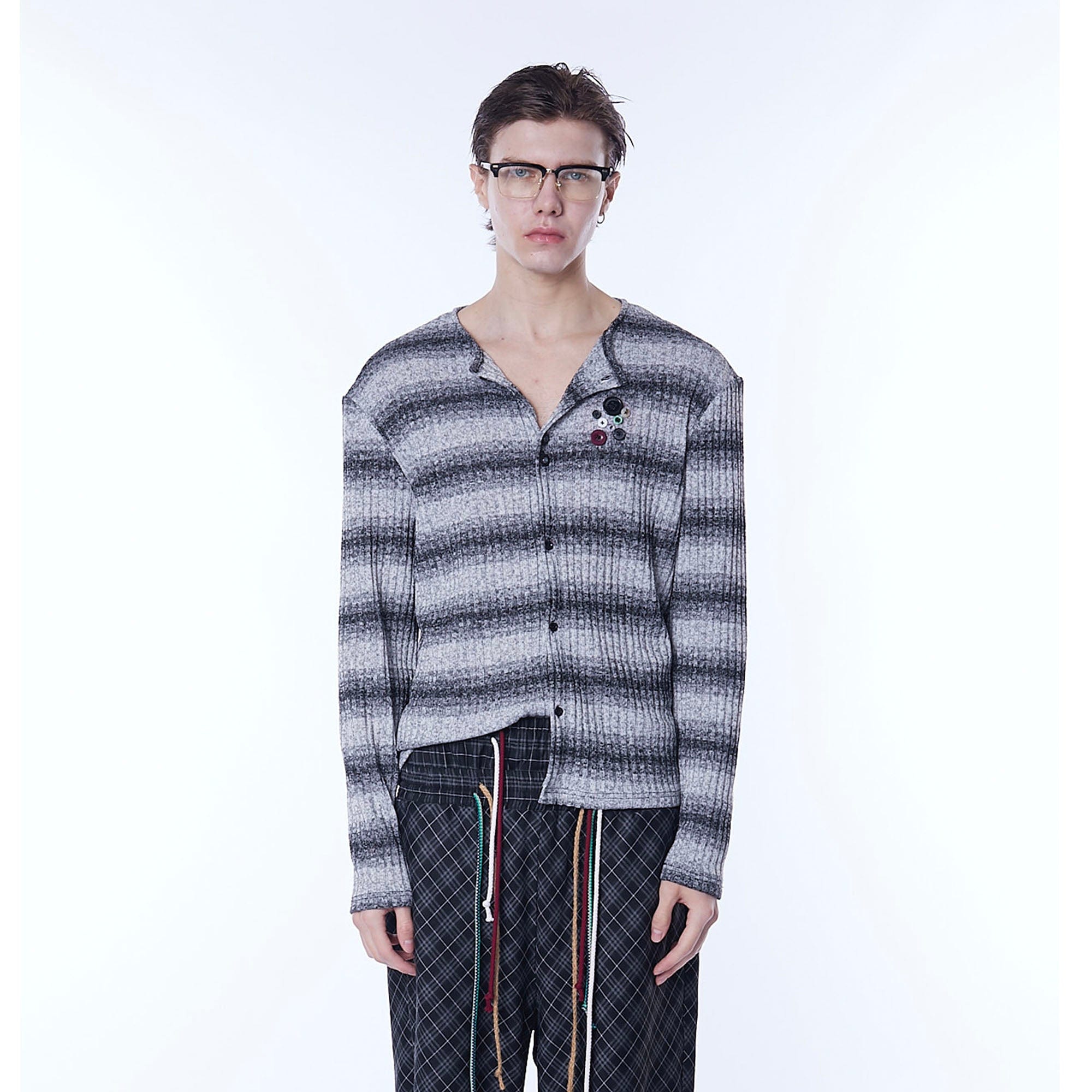 ASSEEN Horizontal Gradient Stripe Button Cardigan Gray-Sweater-S-Free Shipping Leatheretro