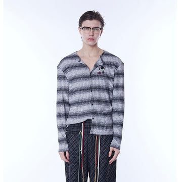 ASSEEN Horizontal Gradient Stripe Button Cardigan Gray-Sweater-S-Free Shipping Leatheretro