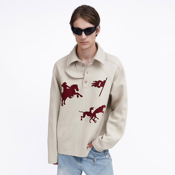 ASSEEN Cowboy Graphic Polo Sweatshirt-Sweatshirt-S-Free Shipping Leatheretro