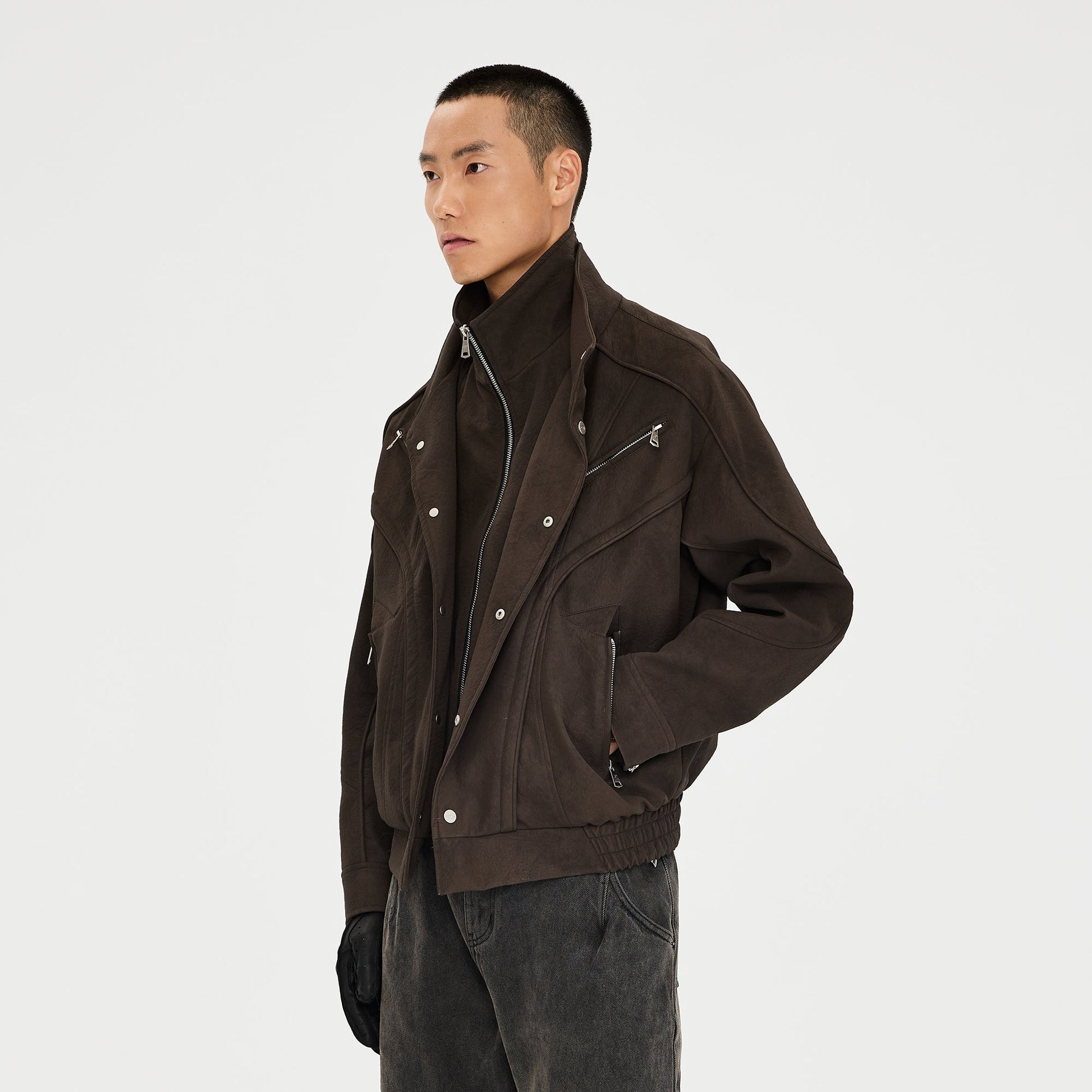 CATSSTAC Layered Placket Structured Paneled PU Jacket-Jacket-M (Preorder)-Free Shipping Leatheretro