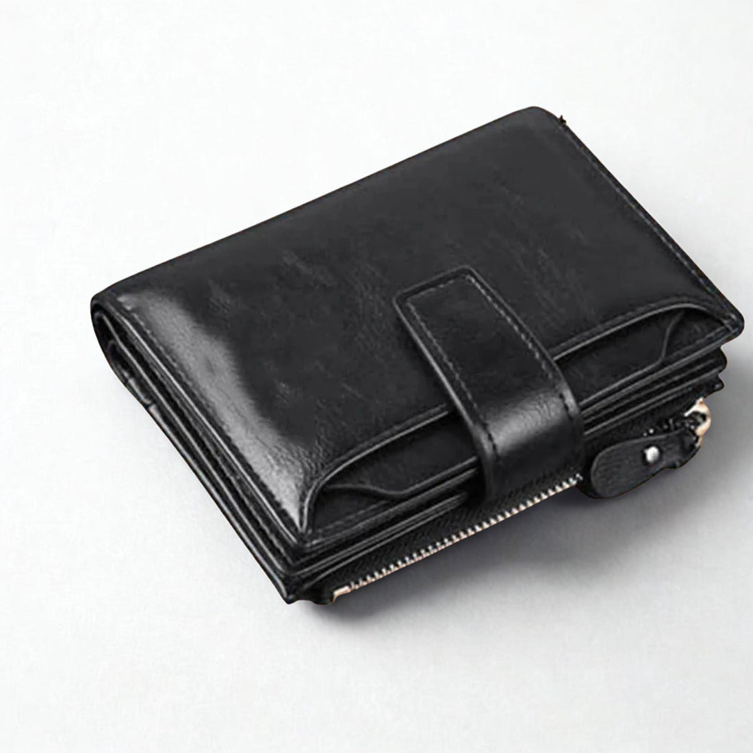 RFID Anti-theft Zipper Coin Wallet - Man Business Card Holder-Wallets & Money Clips-Black-Free Shipping Leatheretro