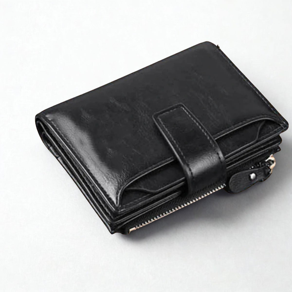 RFID Anti-theft Zipper Coin Wallet - Man Business Card Holder-Wallets & Money Clips-Black-Free Shipping Leatheretro